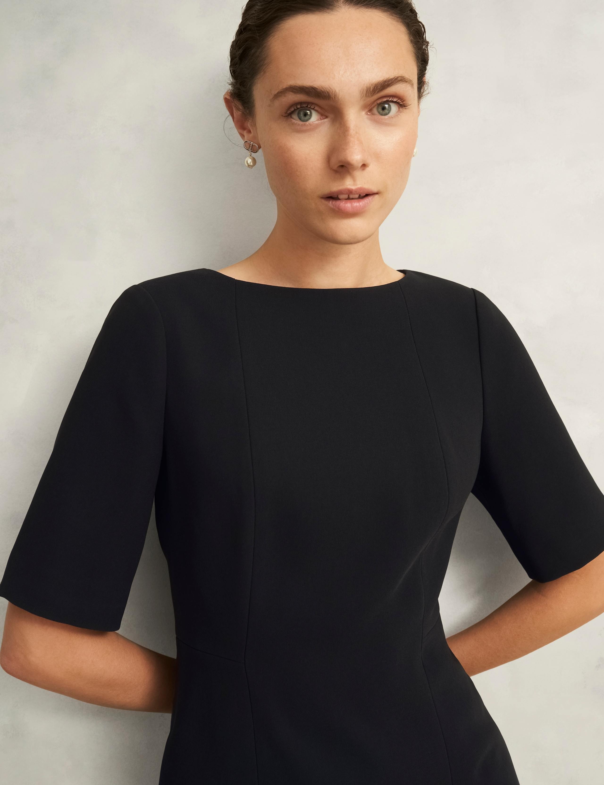 Crepe Knee Length Tailored Shift Dress 4 of 6