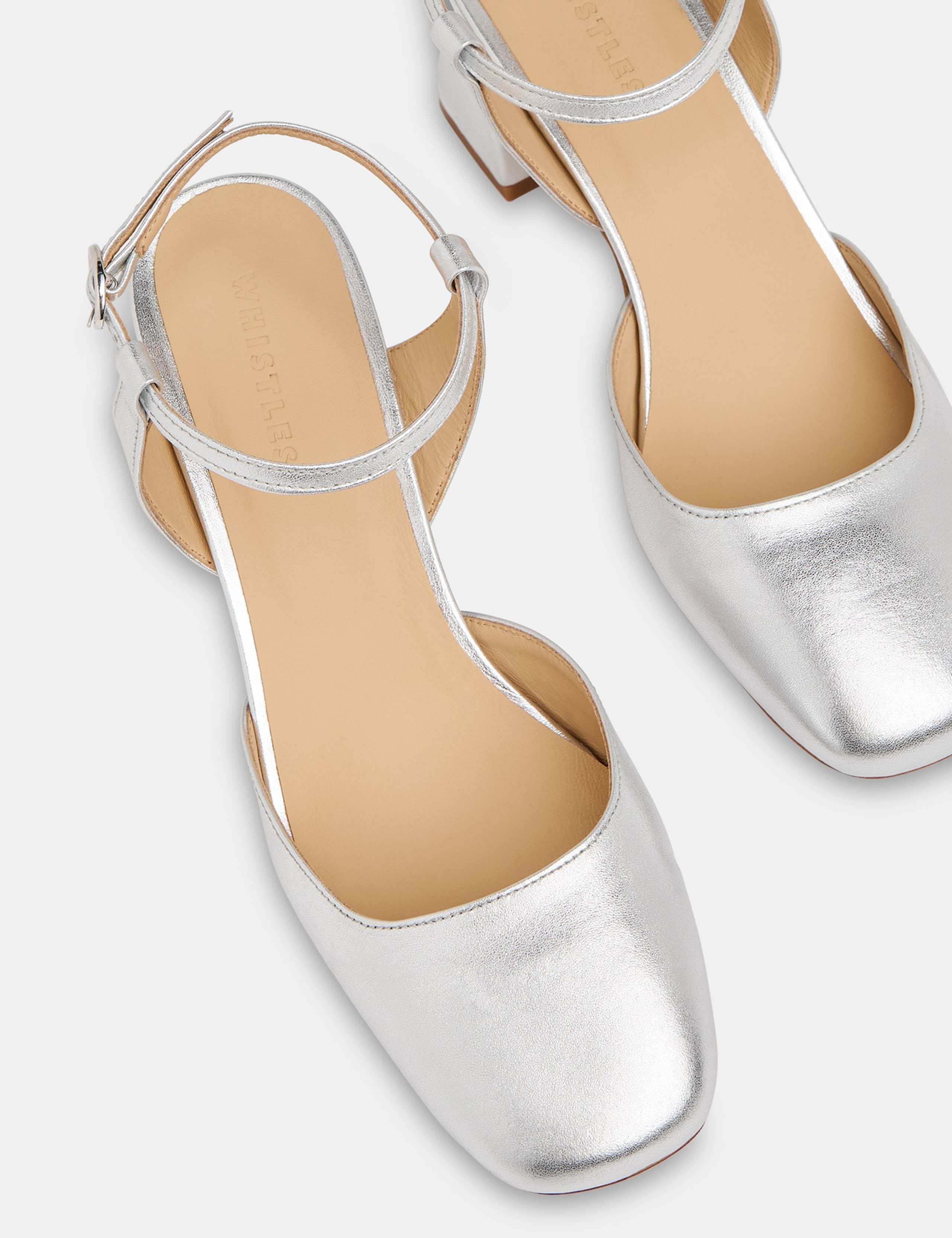 Leather Metallic Block Heel Shoes 4 of 5