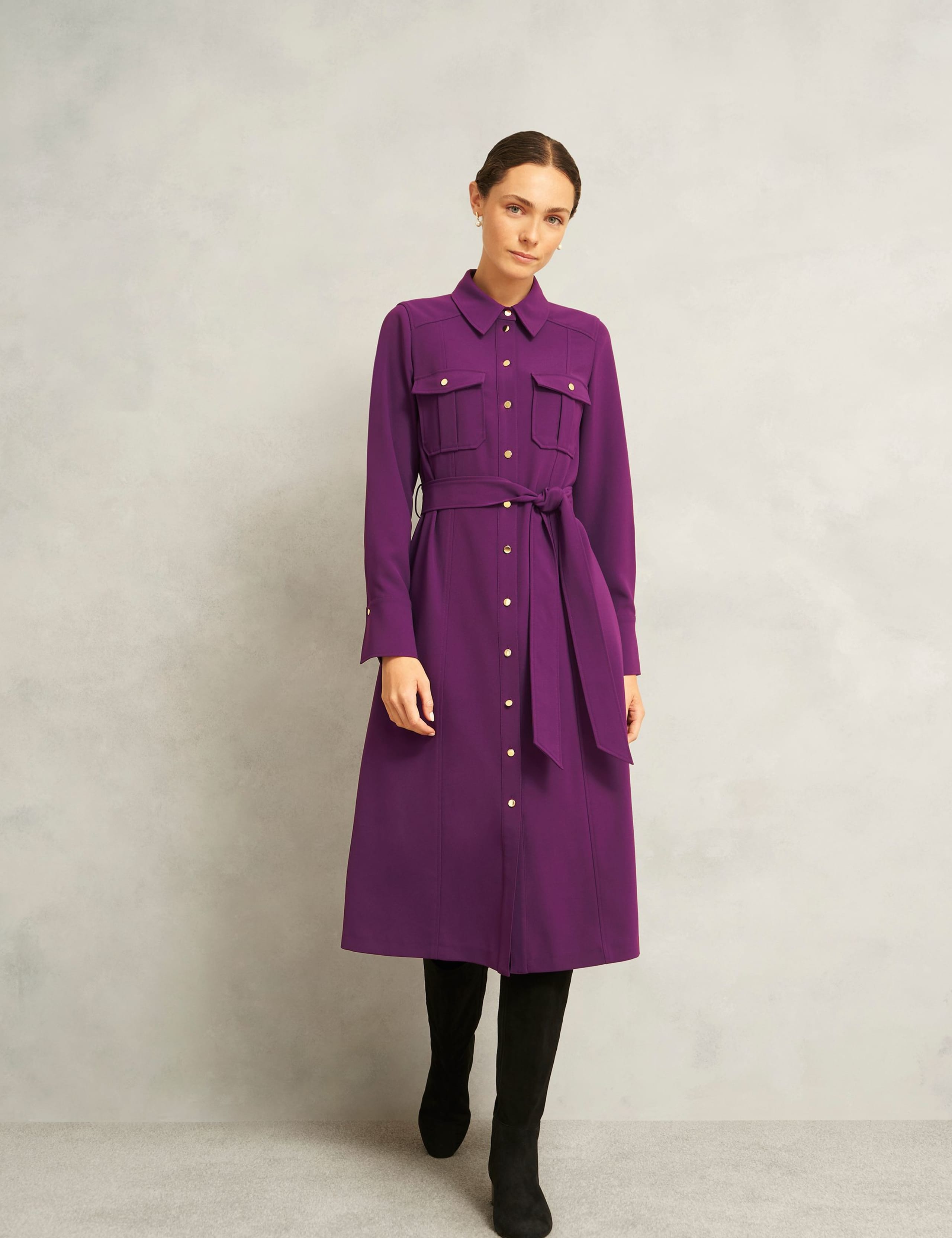 Belted Knee Length Shirt Dress 3 of 6