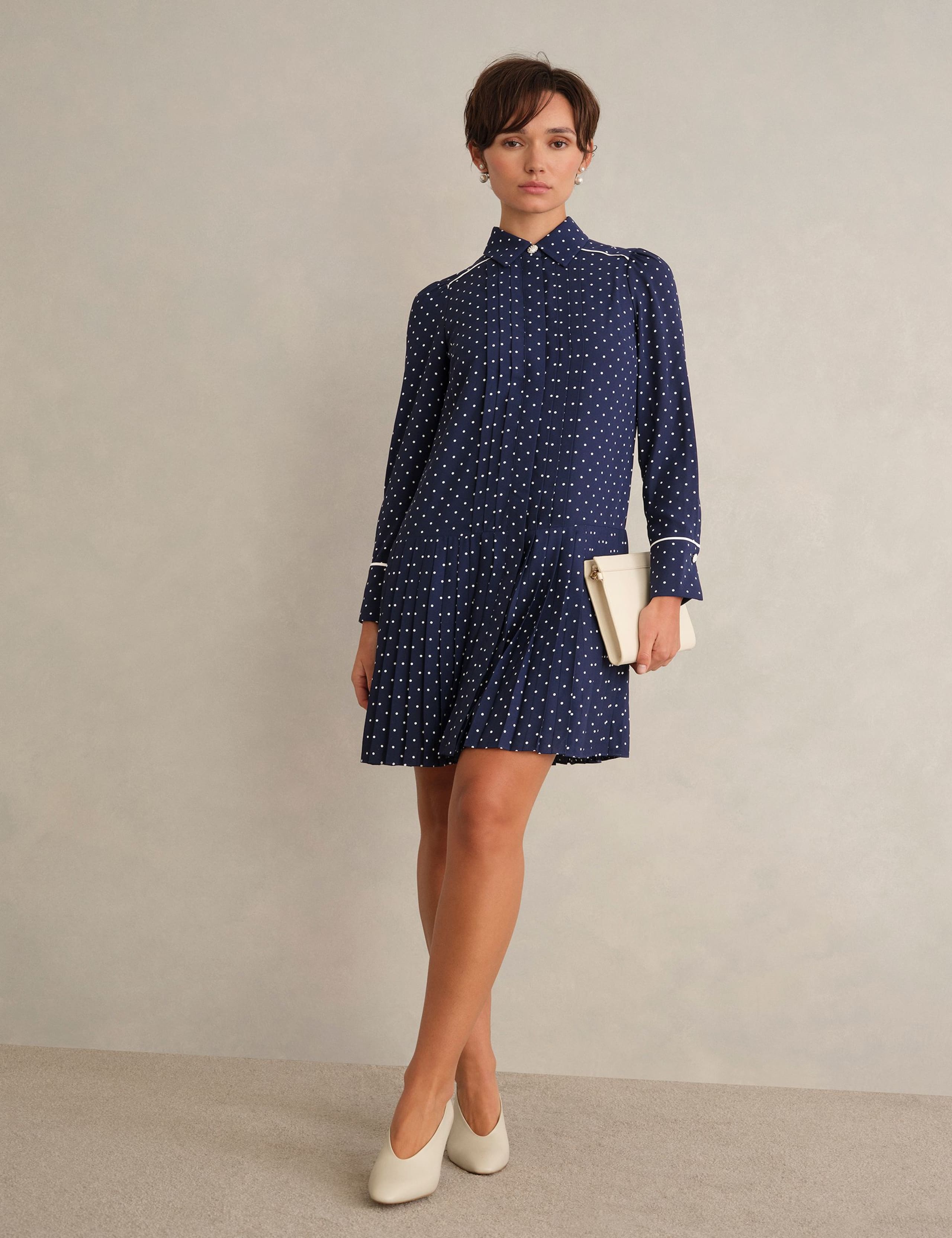 Polka Dot Collared Mini Shirt Dress 1 of 6