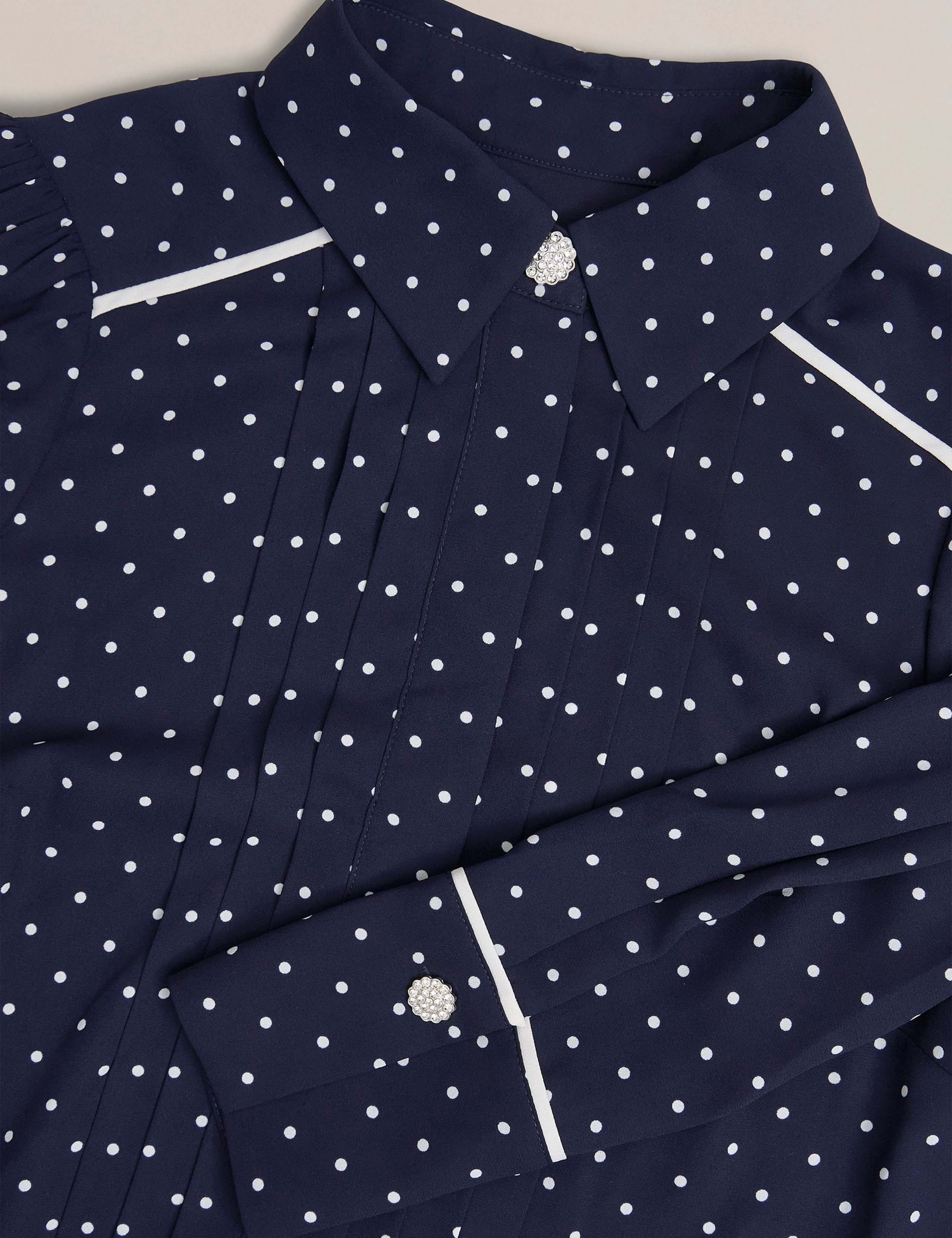 Polka Dot Collared Mini Shirt Dress 4 of 6