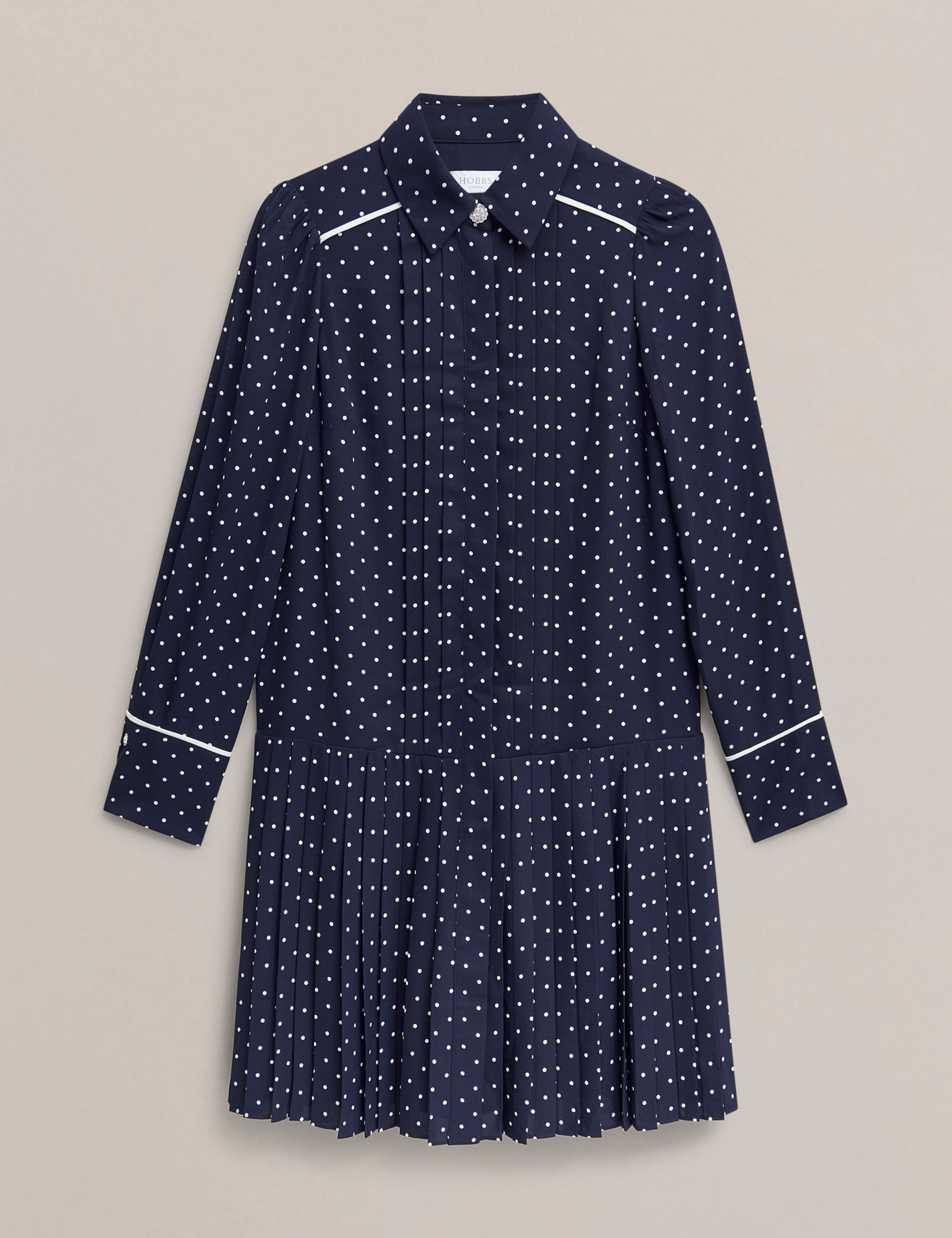Polka Dot Collared Mini Shirt Dress 2 of 6