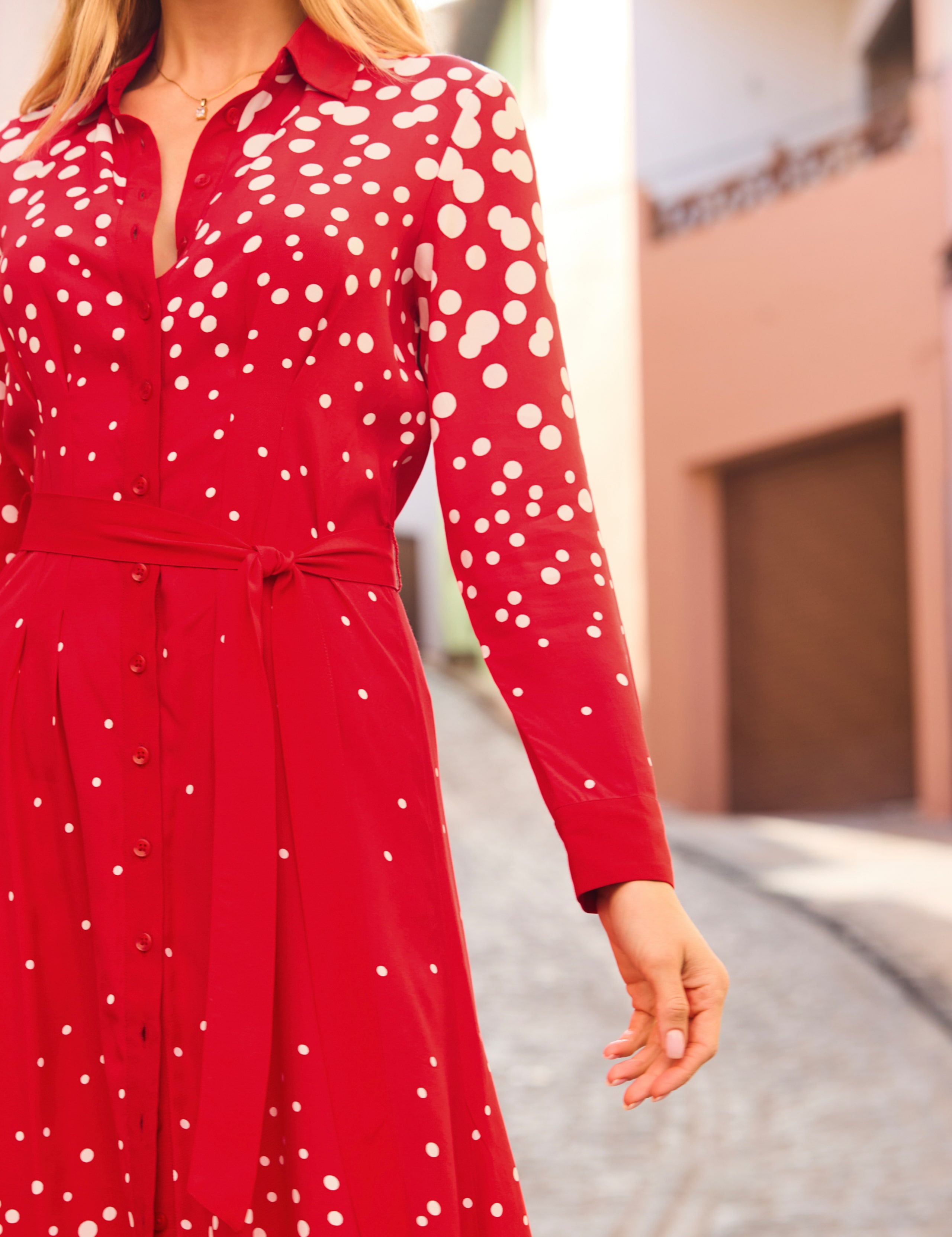 Polka Dot Tie Waist Midi Shirt Dress 5 of 5