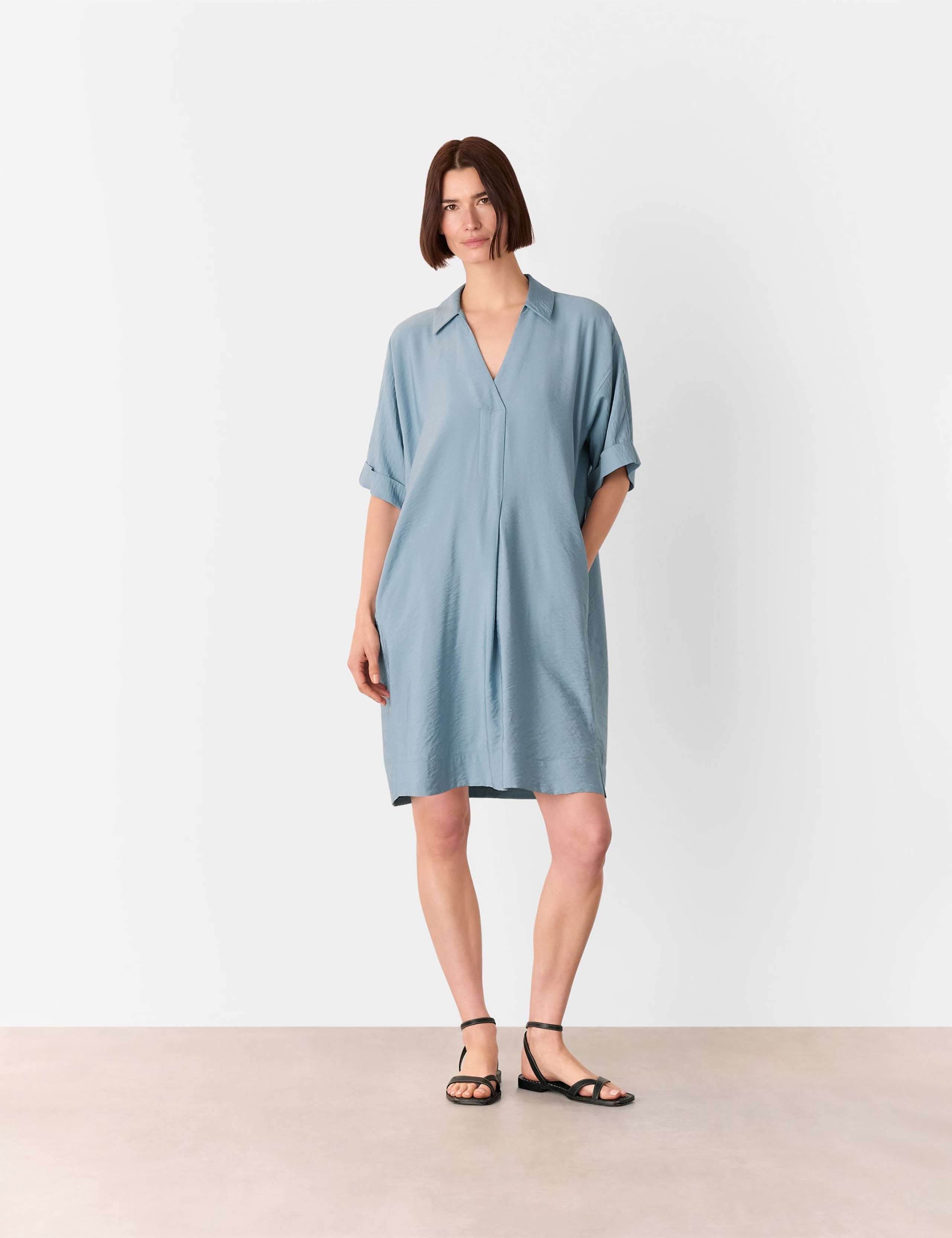 Collared V-Neck Mini Smock Dress 4 of 4