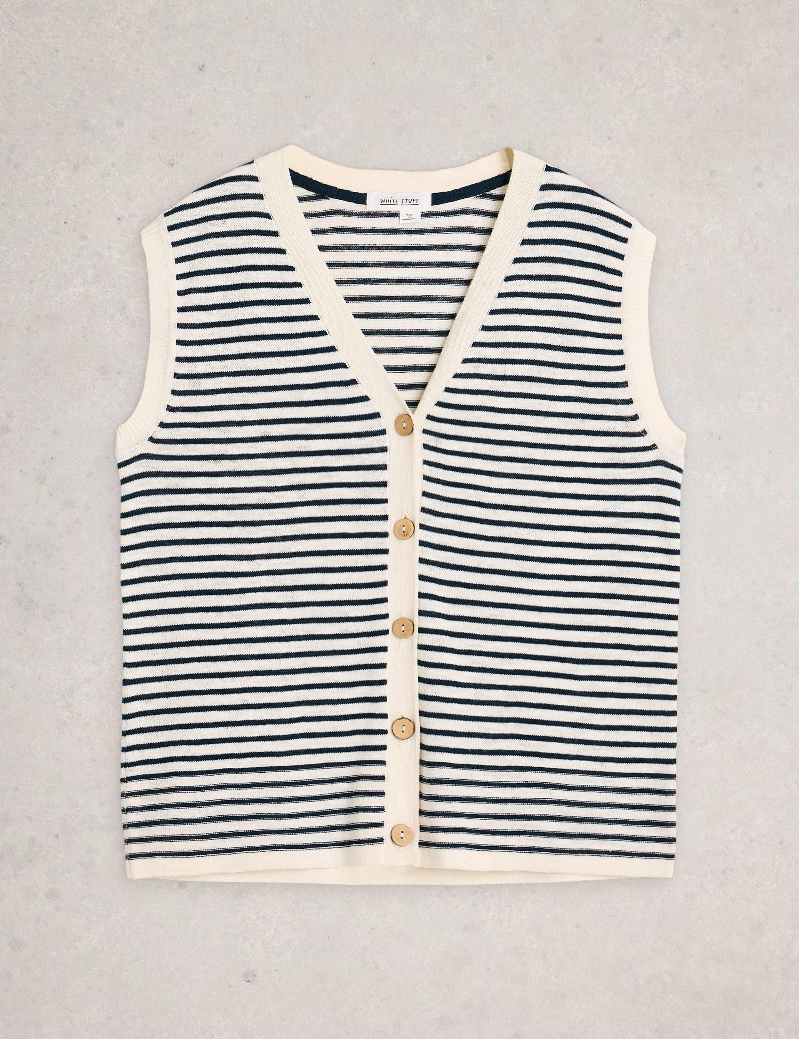 Cotton Rich Striped Tank Top with Linen 2 of 6