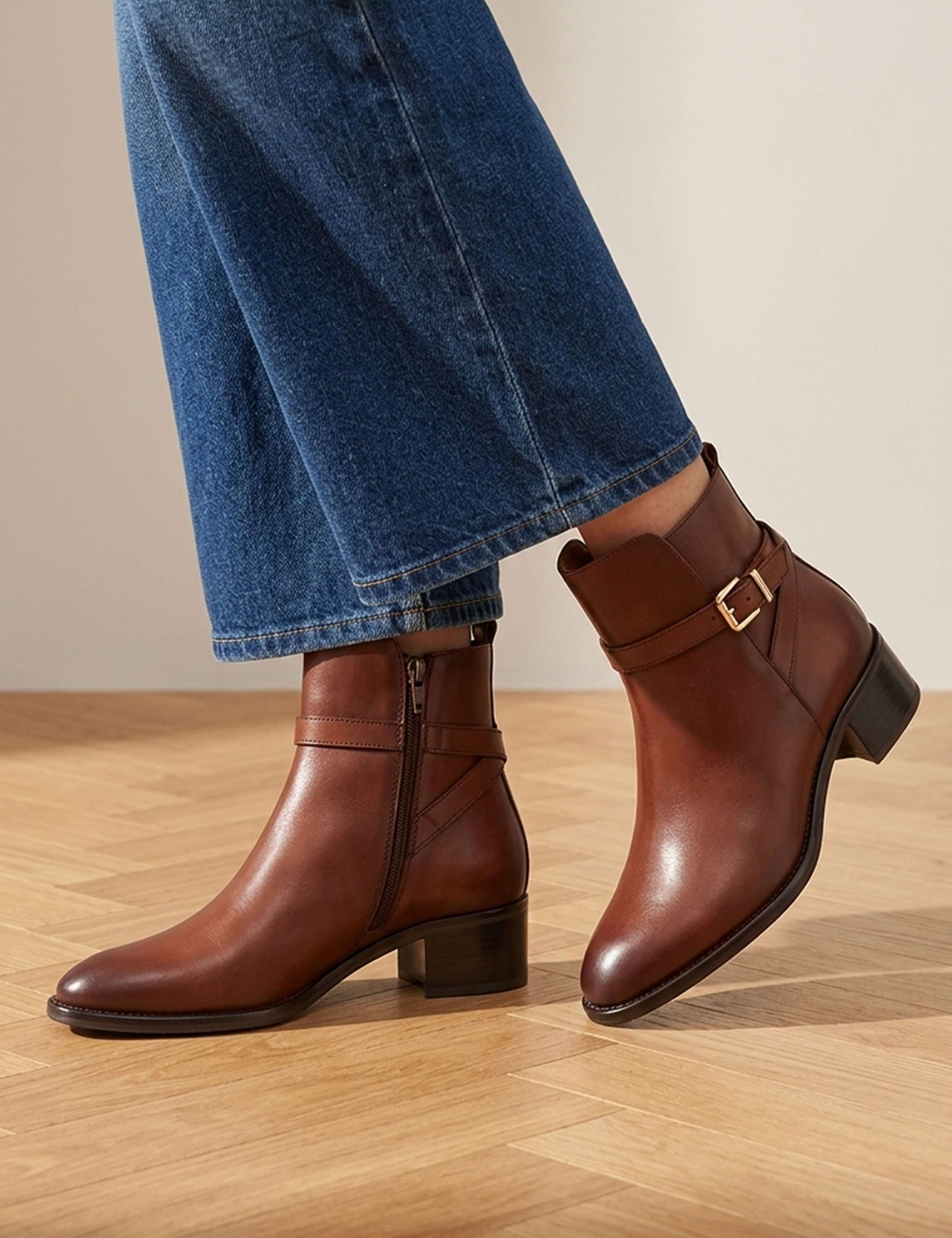 Leather Block Heel Ankle Boots 1 of 6