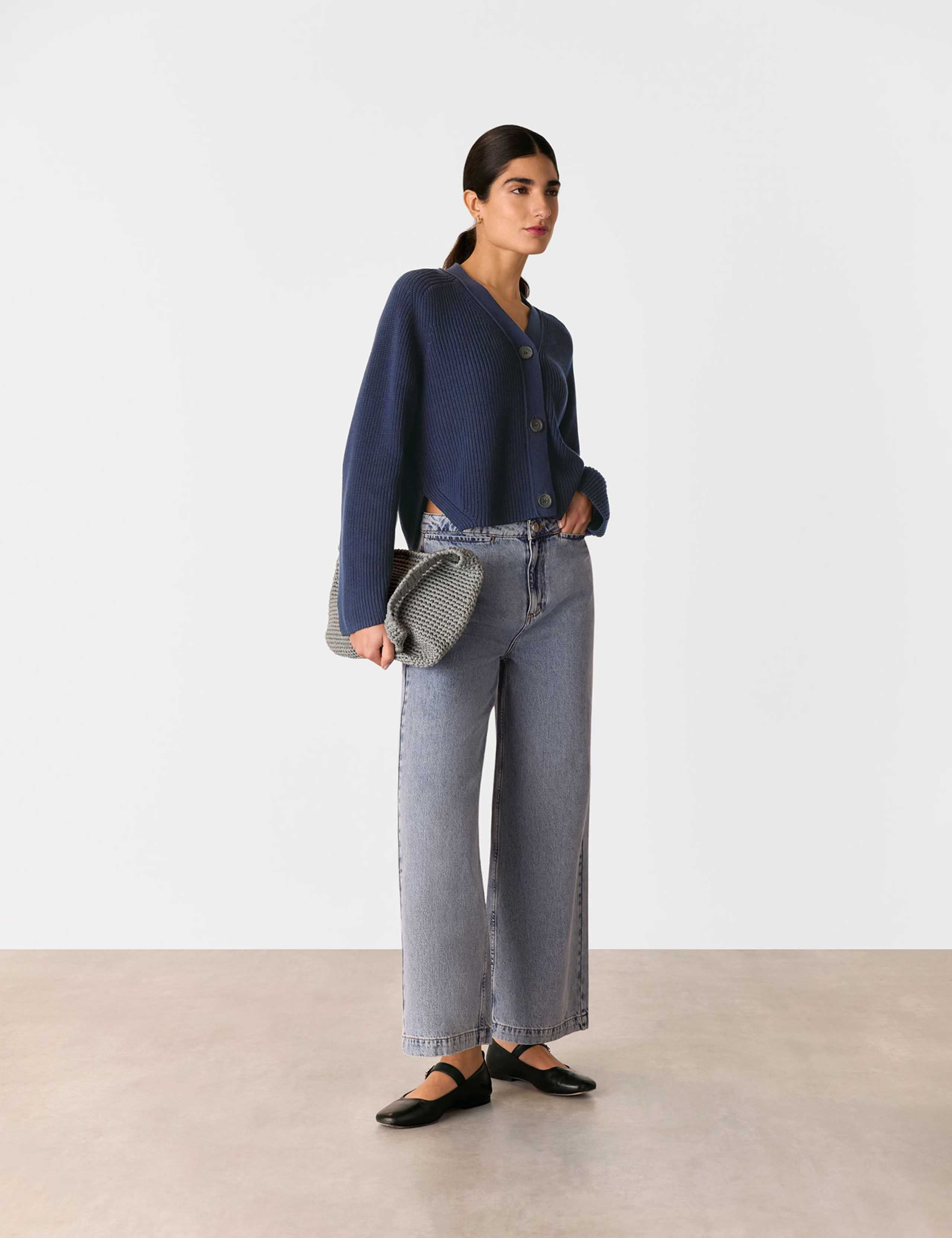 Pure Cotton Button Front Cropped Cardigan 3 of 4