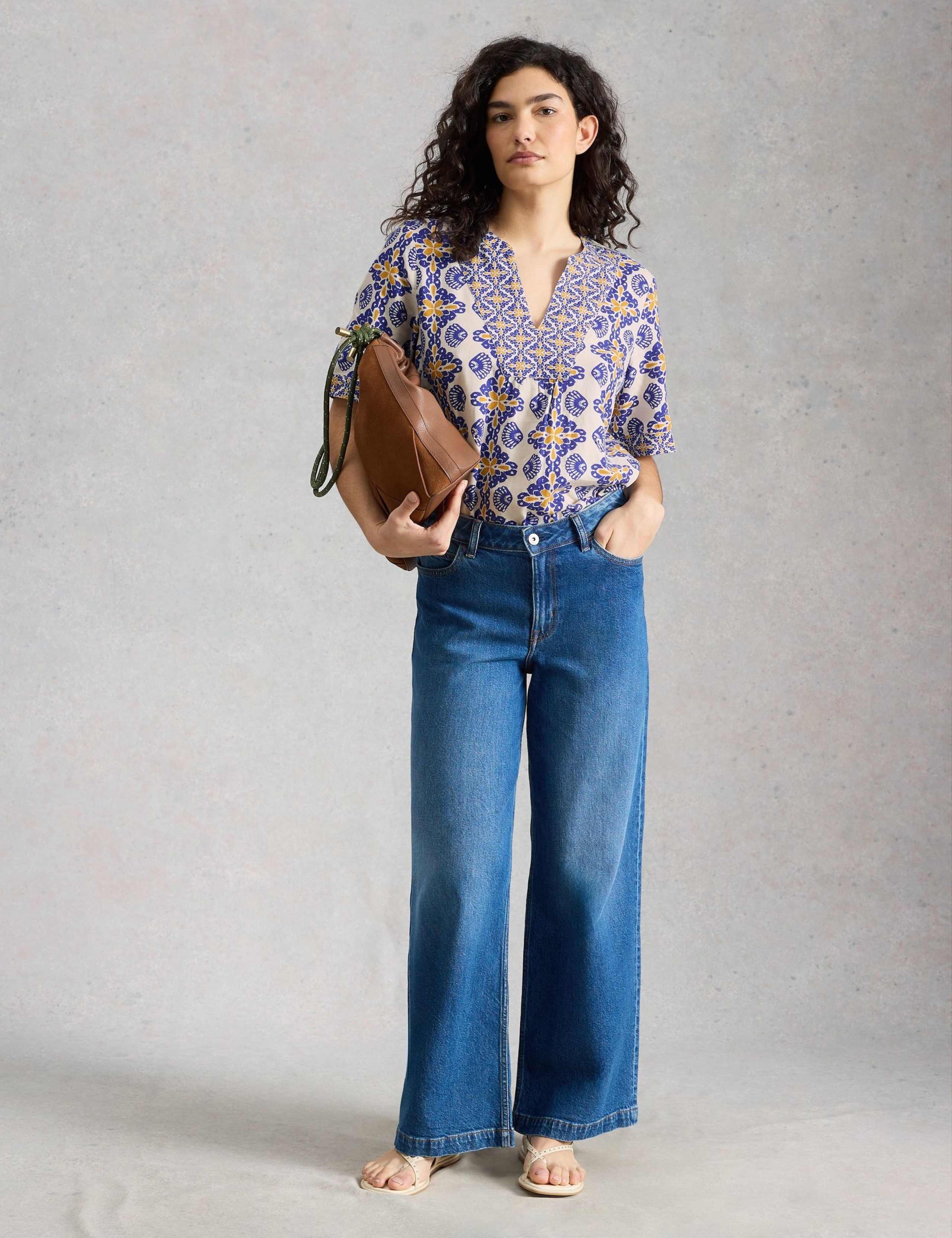 Linen Rich Printed Notch Neck Top 3 of 6