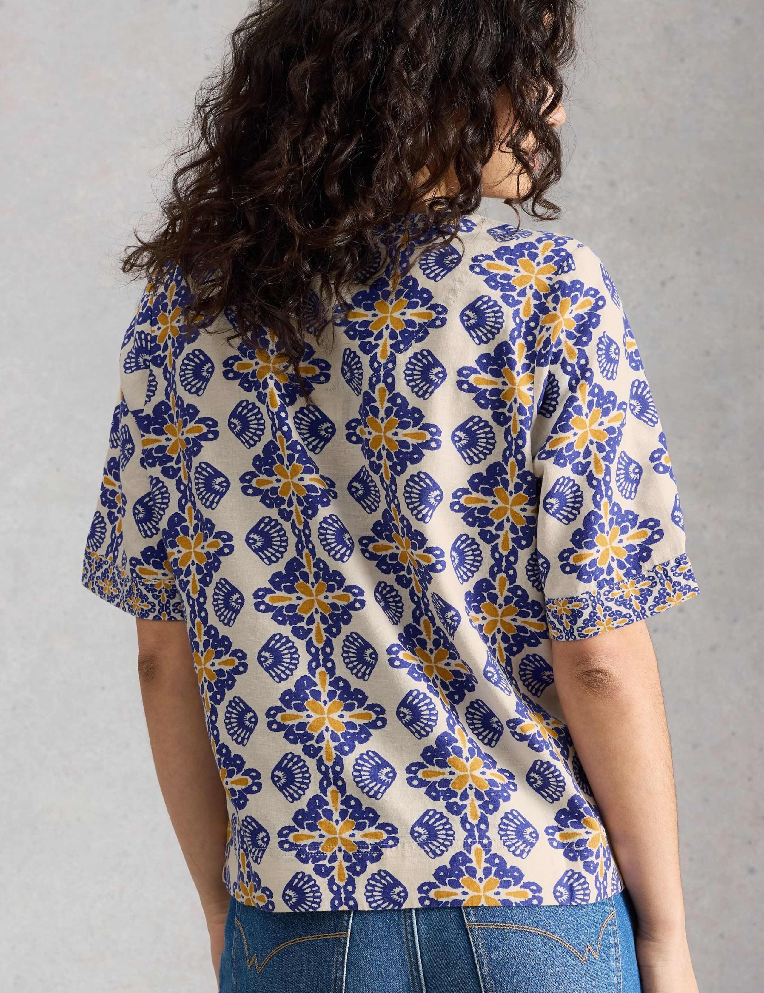 Linen Rich Printed Notch Neck Top 5 of 6