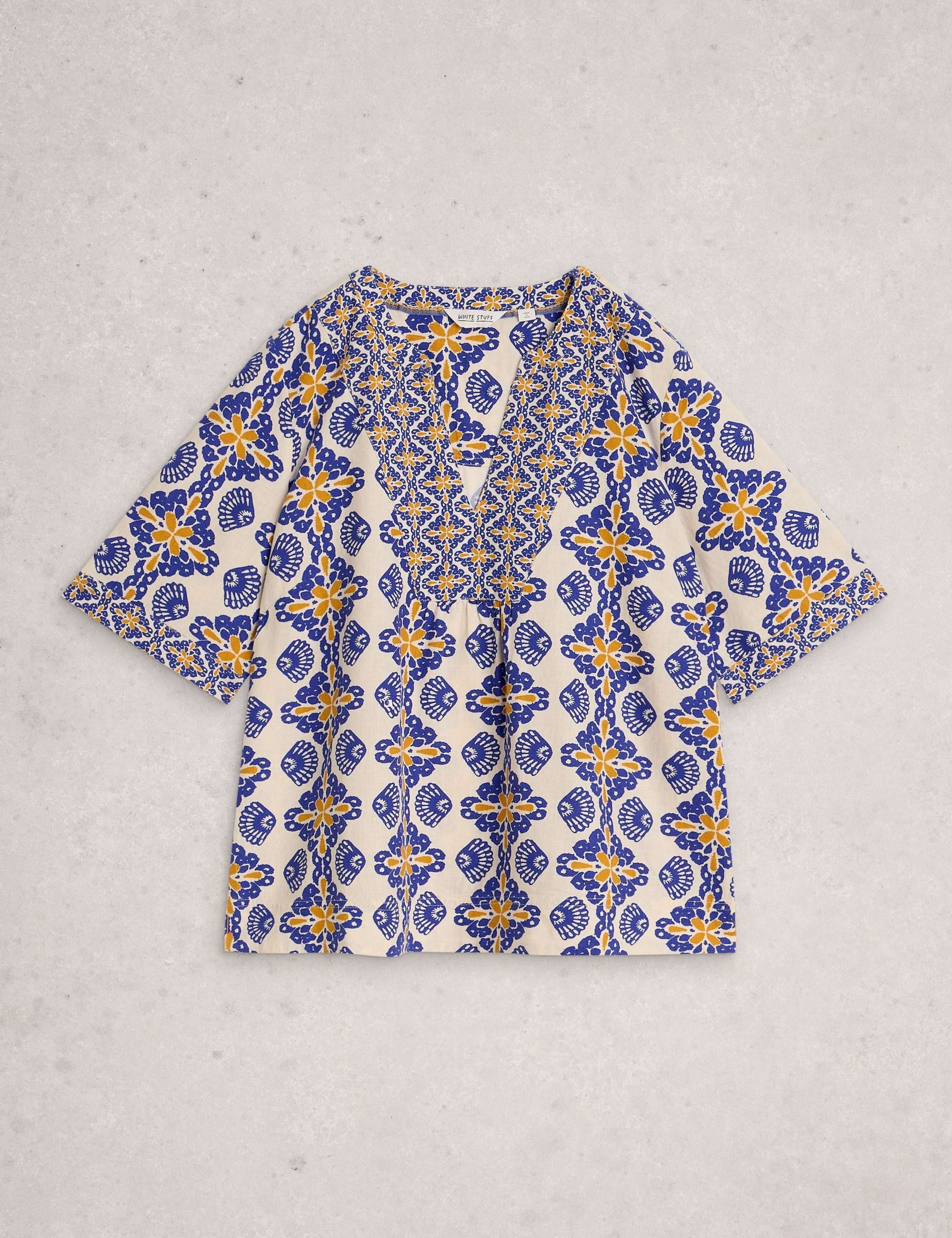 Linen Rich Printed Notch Neck Top 2 of 6