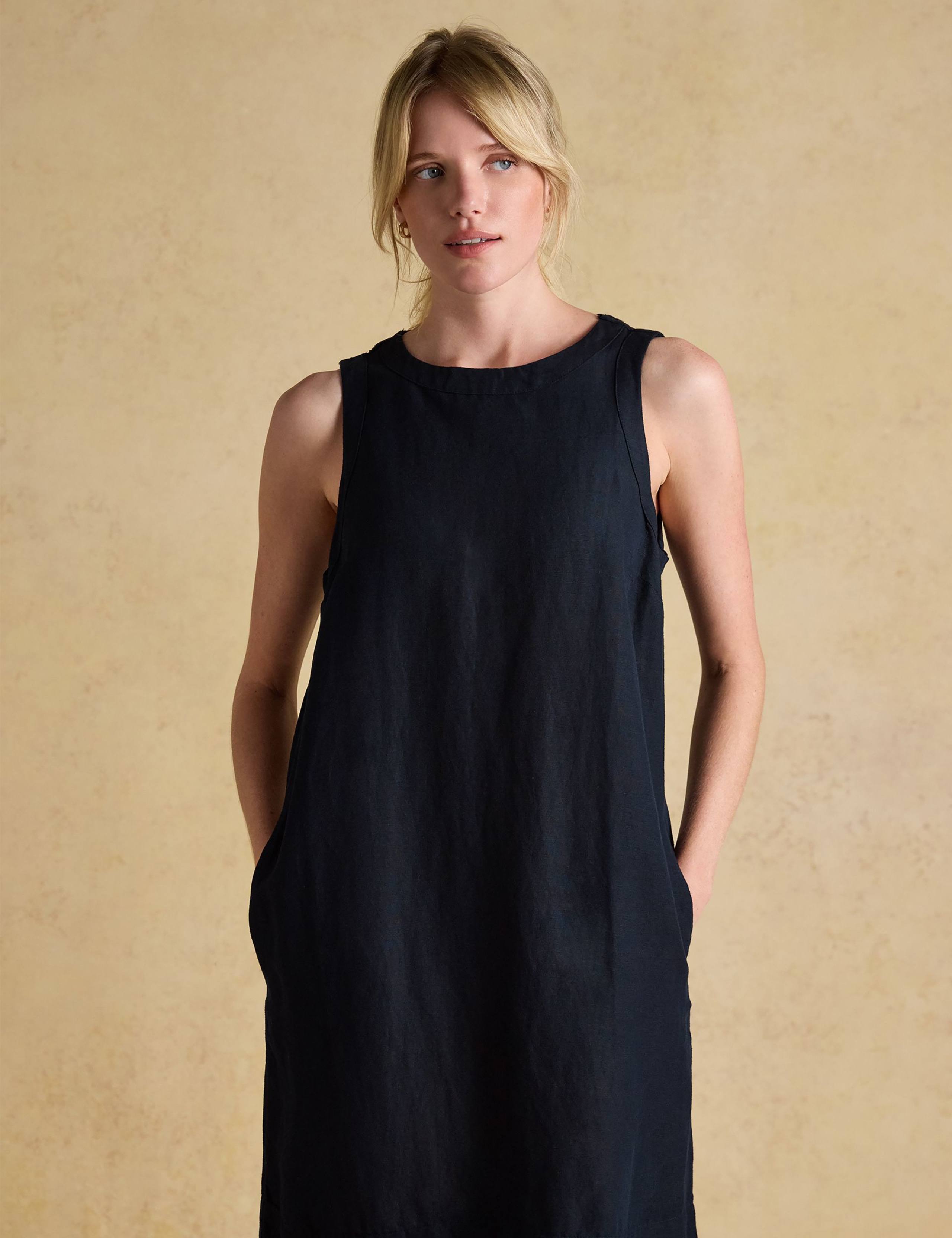 Linen Blend Round Neck Mini Shift Dress 3 of 6