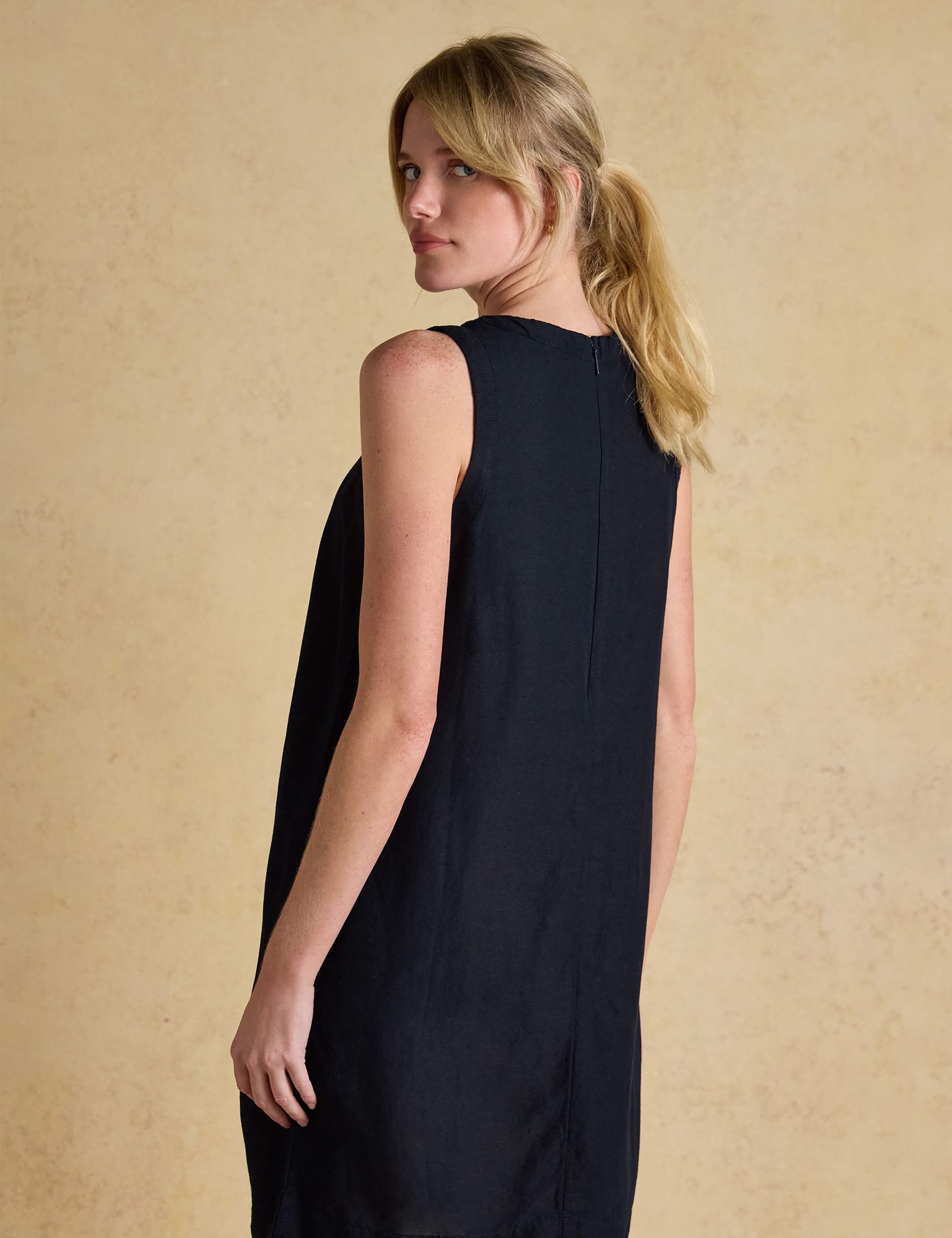 Linen Blend Round Neck Mini Shift Dress 4 of 6