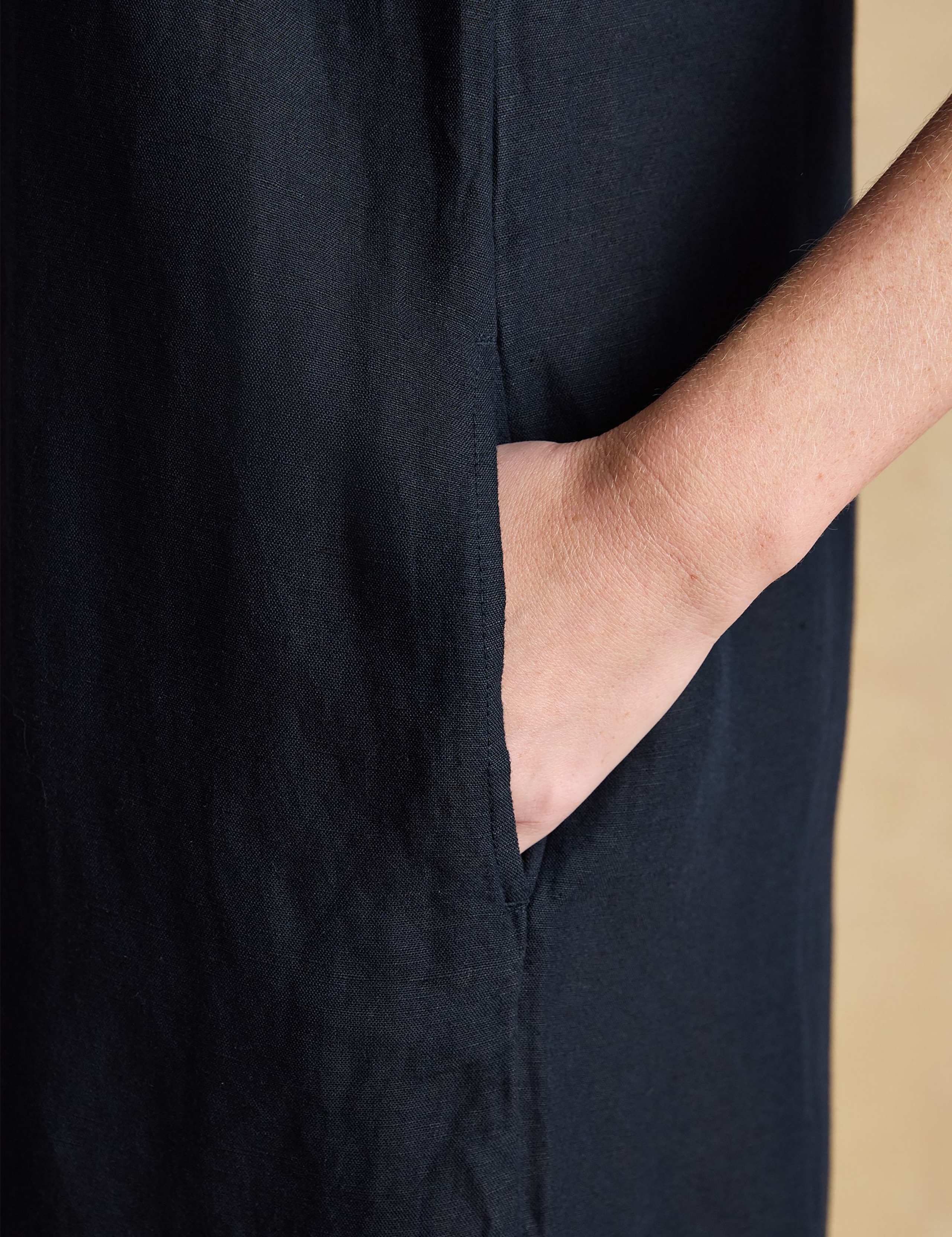 Linen Blend Round Neck Mini Shift Dress 6 of 6