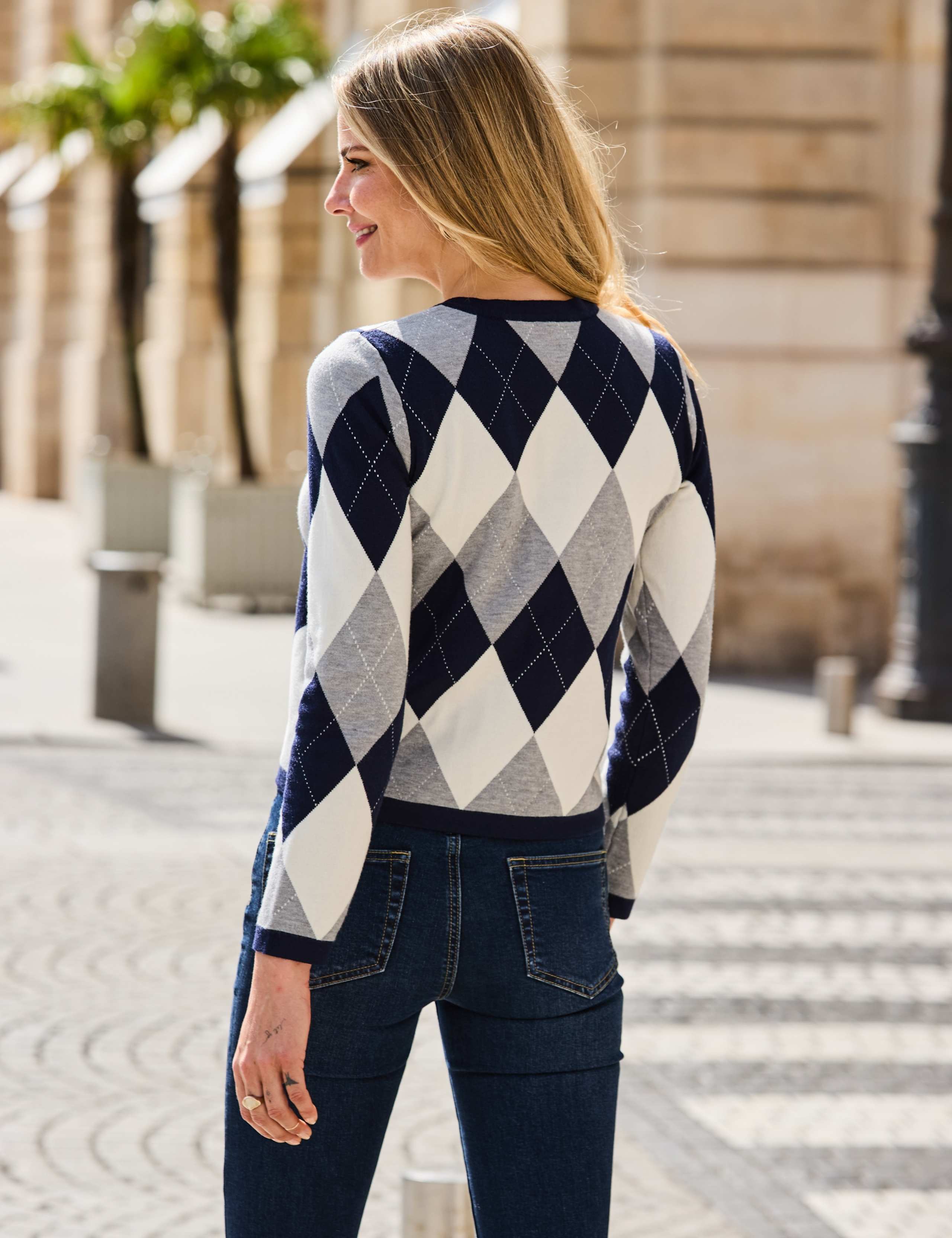 Argyle Crew Neck Button Front Cardigan 6 of 7