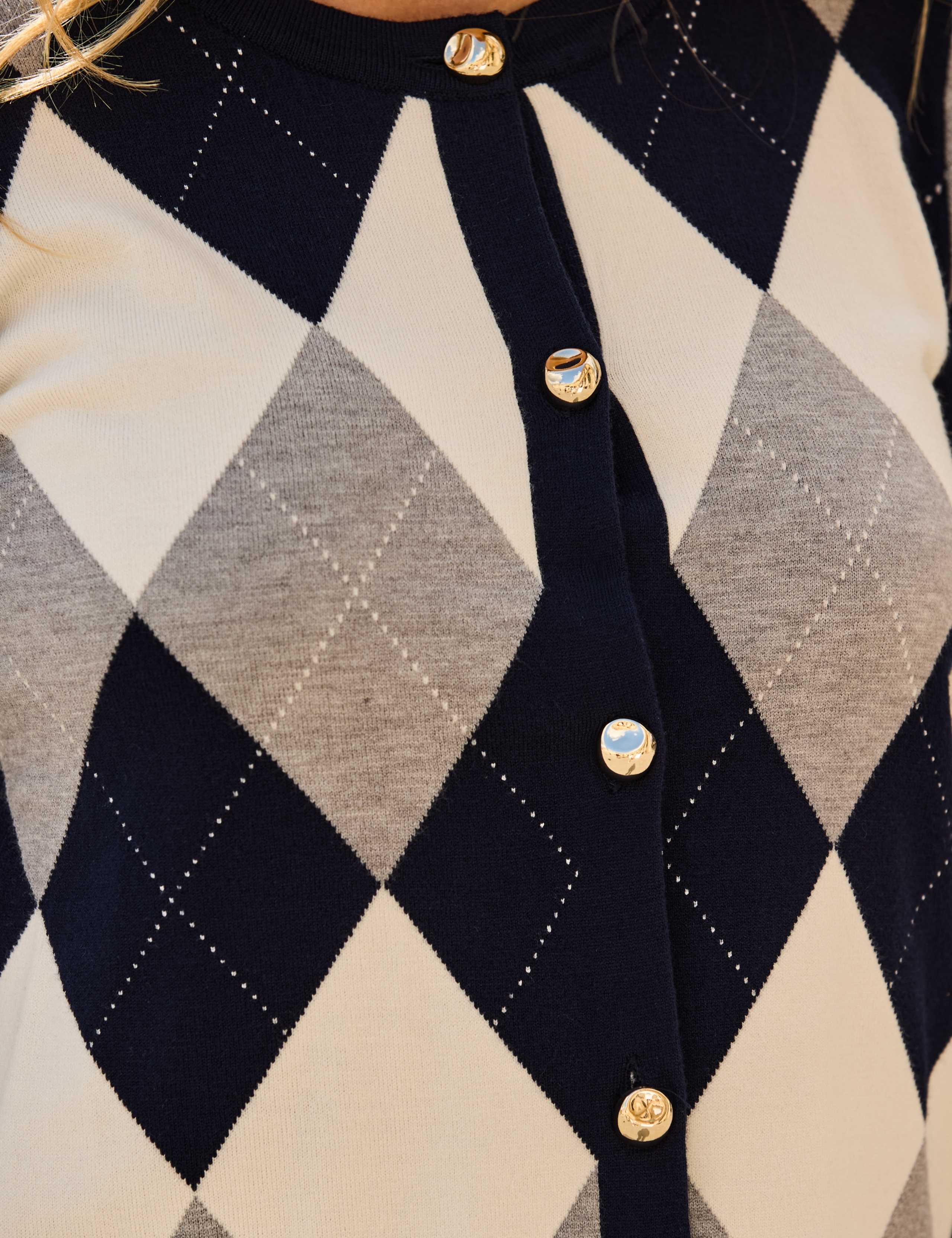 Argyle Crew Neck Button Front Cardigan 7 of 7