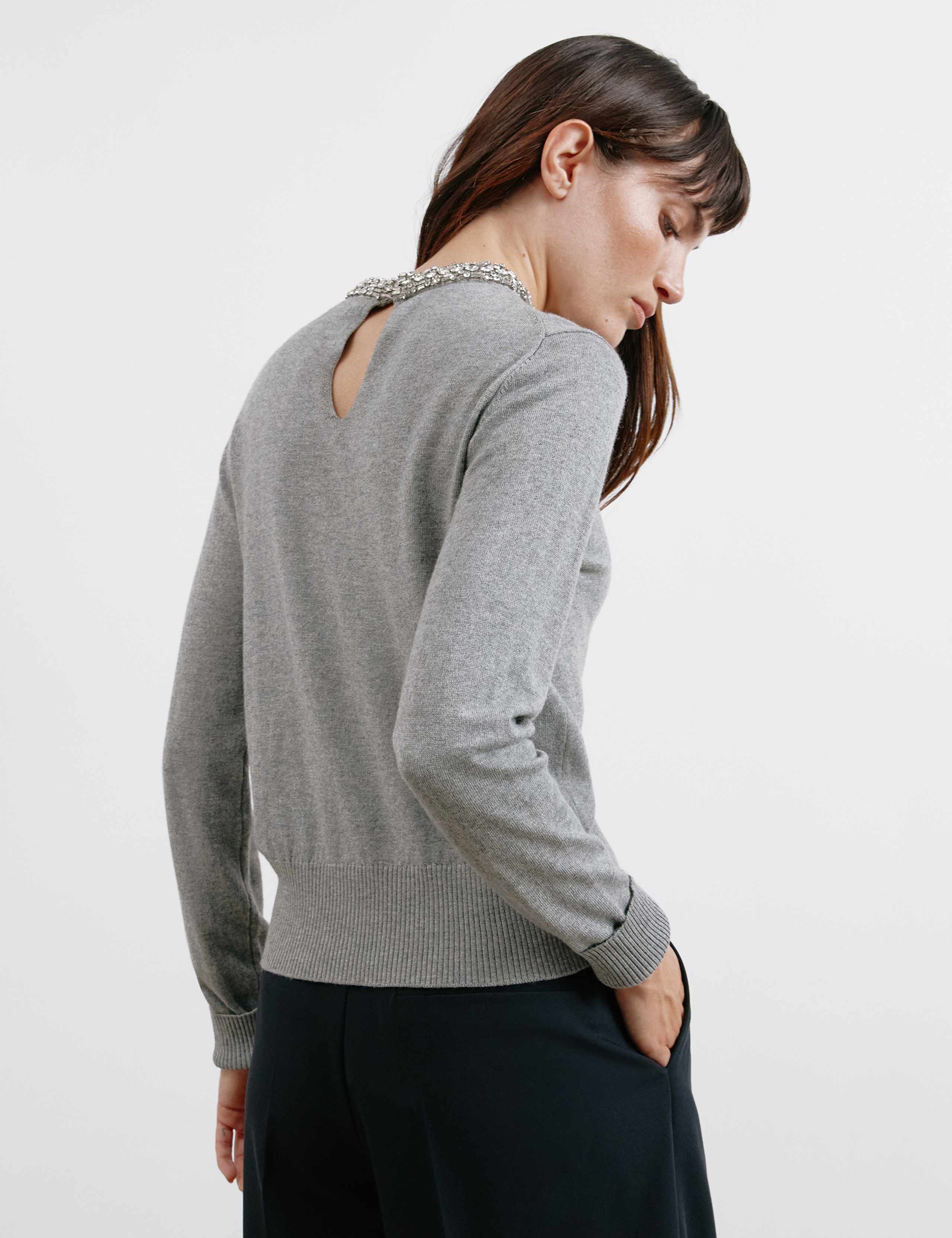 Cotton Blend Embellished Crew Neck Jumper 4 of 5