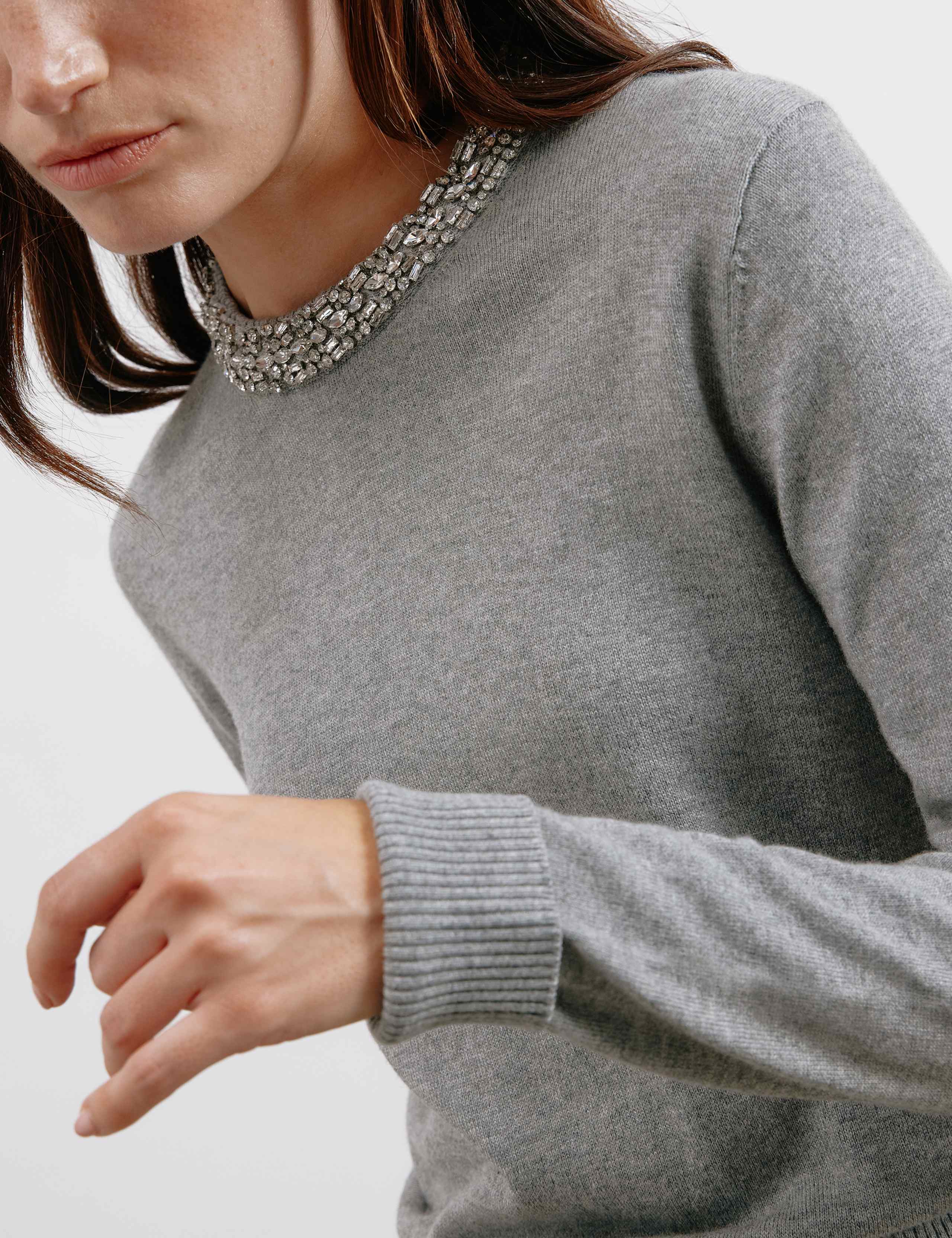 Cotton Blend Embellished Crew Neck Jumper 5 of 5