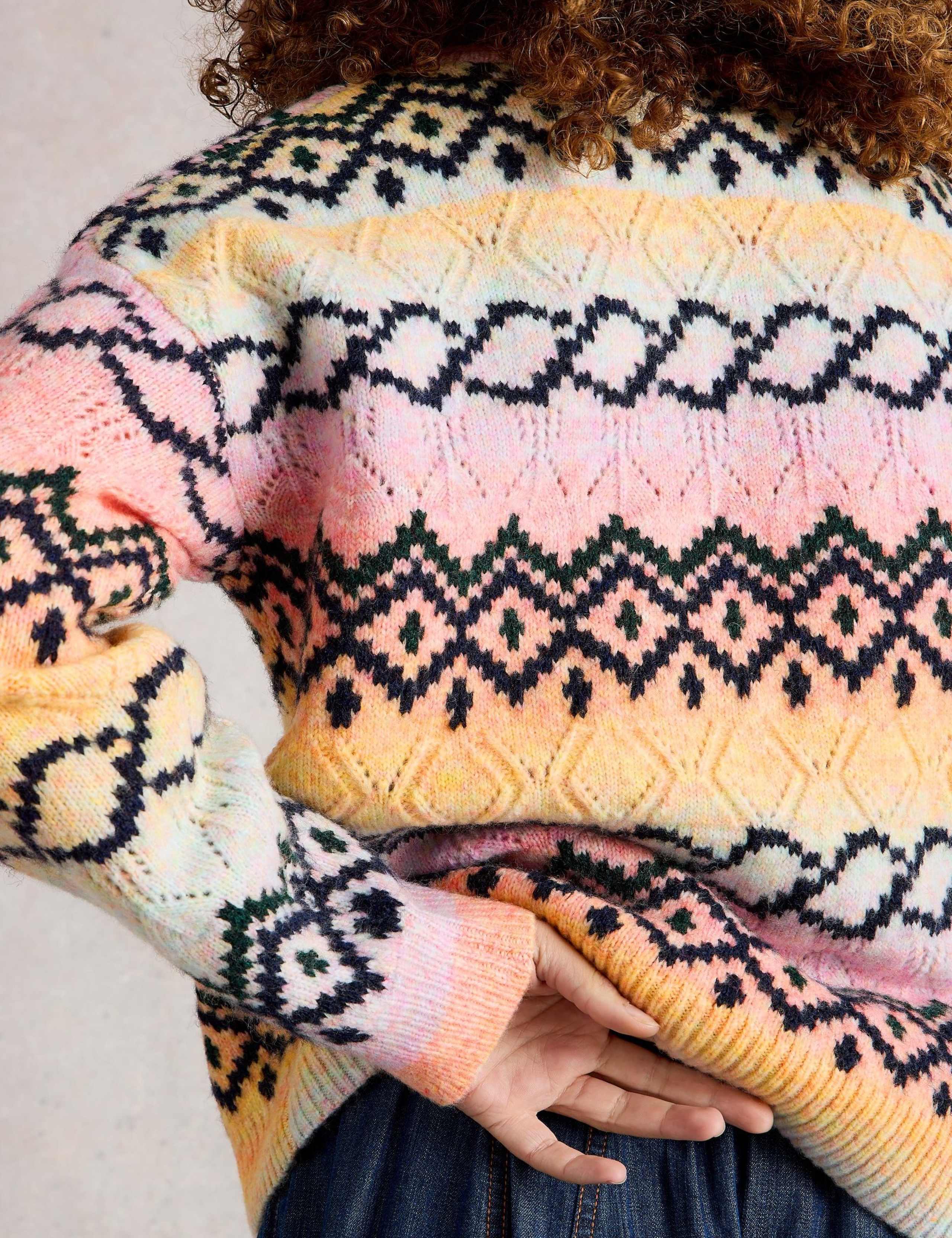 Fair Isle Pointelle V-Neck Jumper with Wool 4 of 6