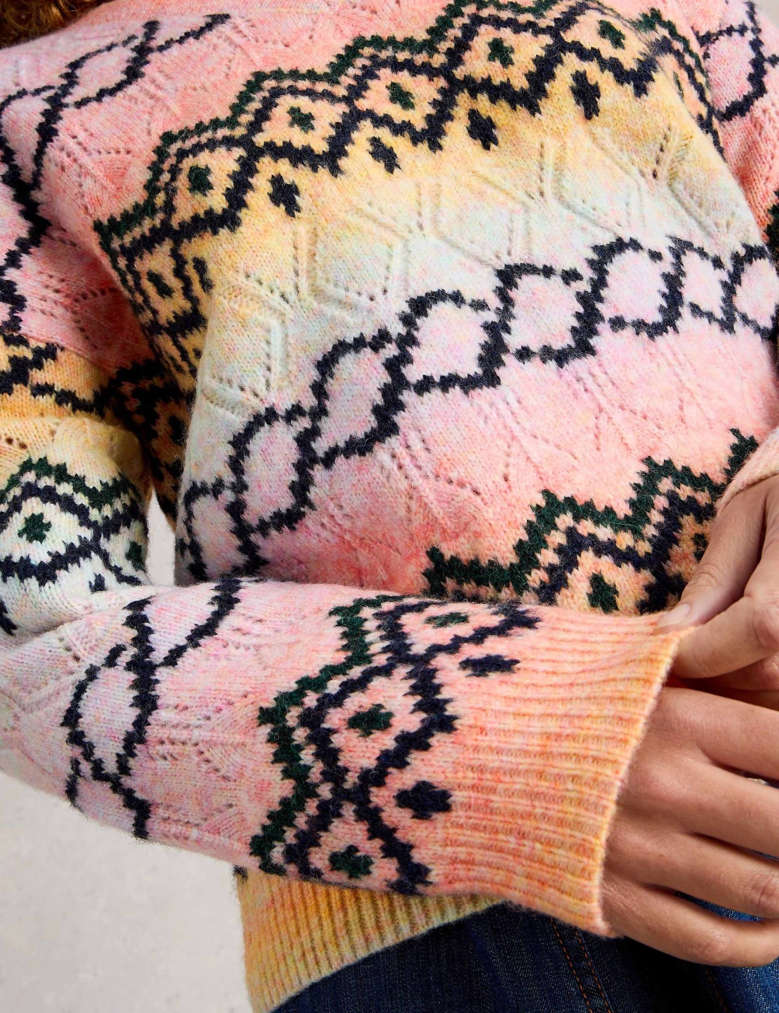 Fair Isle Pointelle V-Neck Jumper with Wool 5 of 6