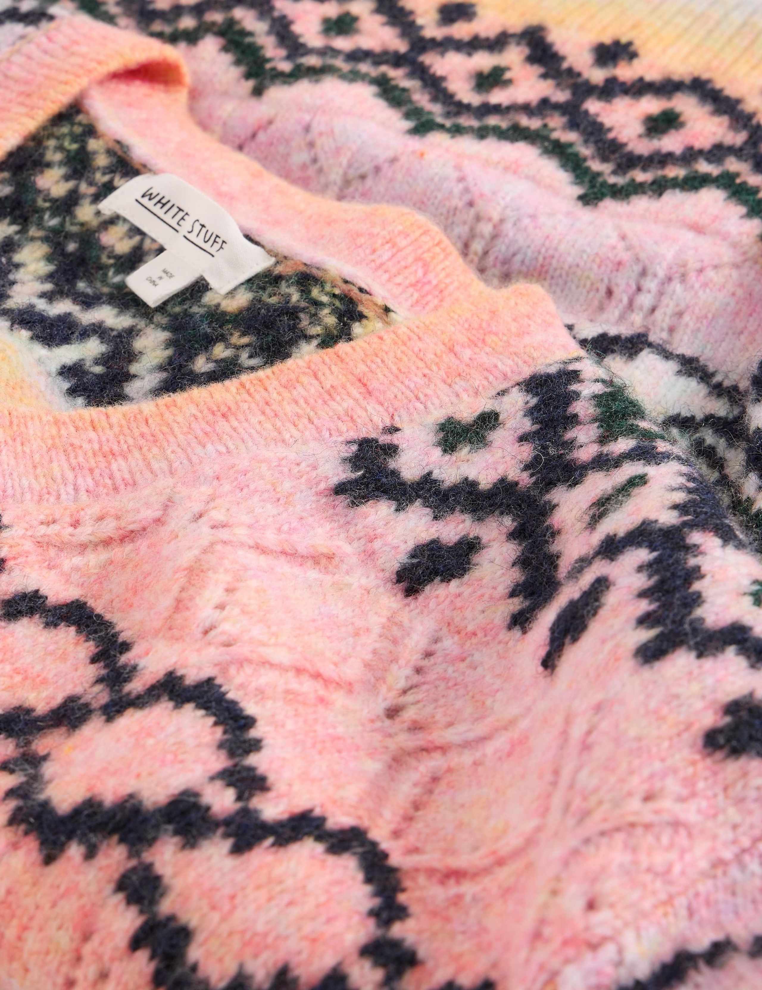 Fair Isle Pointelle V-Neck Jumper with Wool 6 of 6