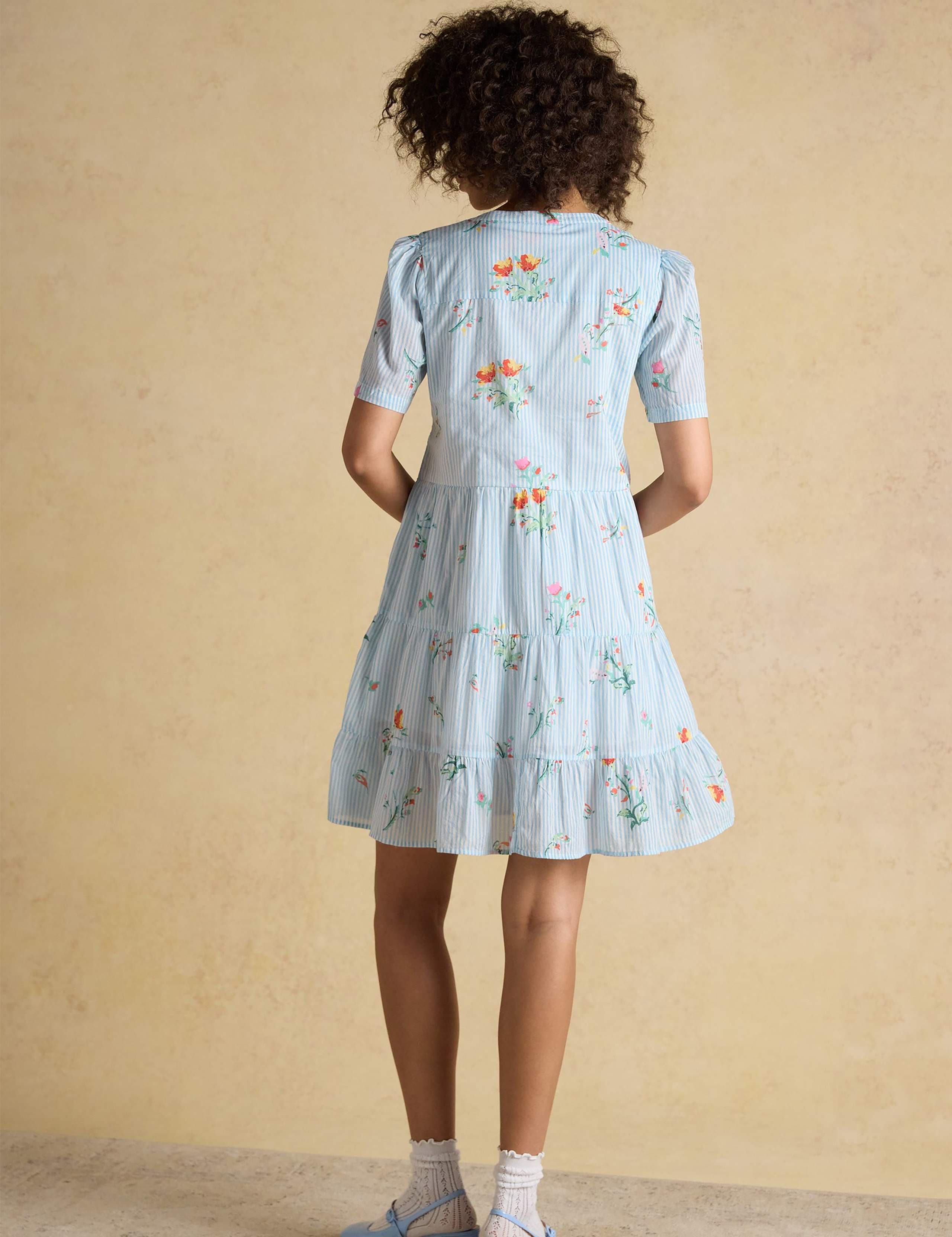 Pure Cotton Striped Floral V-Neck Mini Dress 4 of 7