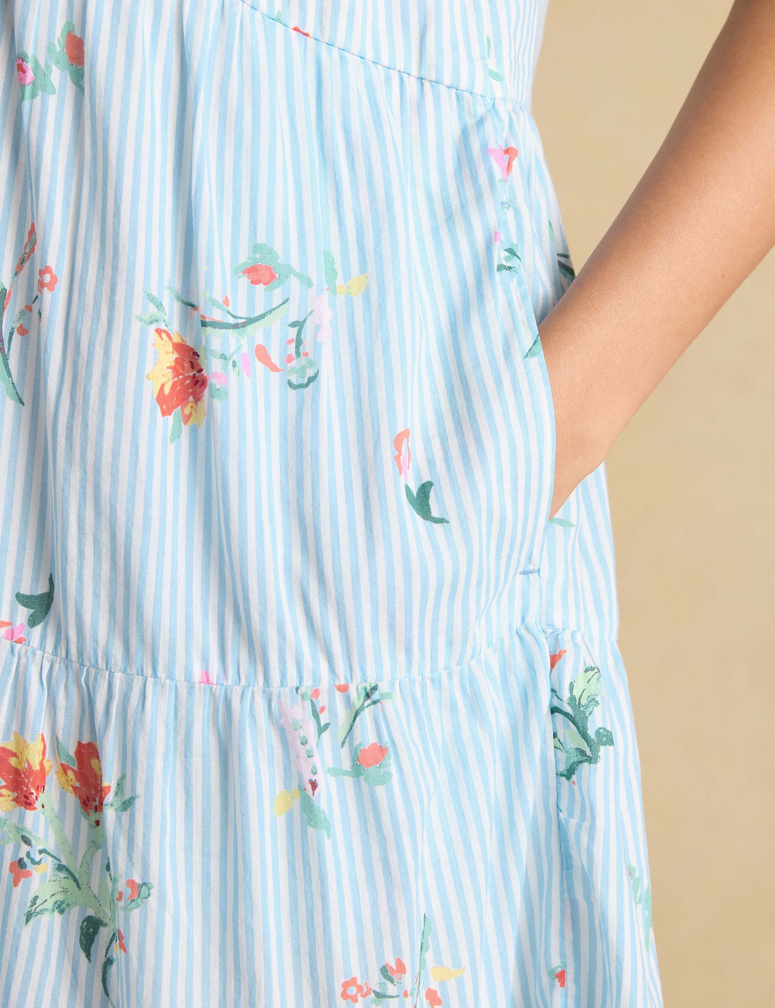 Pure Cotton Striped Floral V-Neck Mini Dress 5 of 7