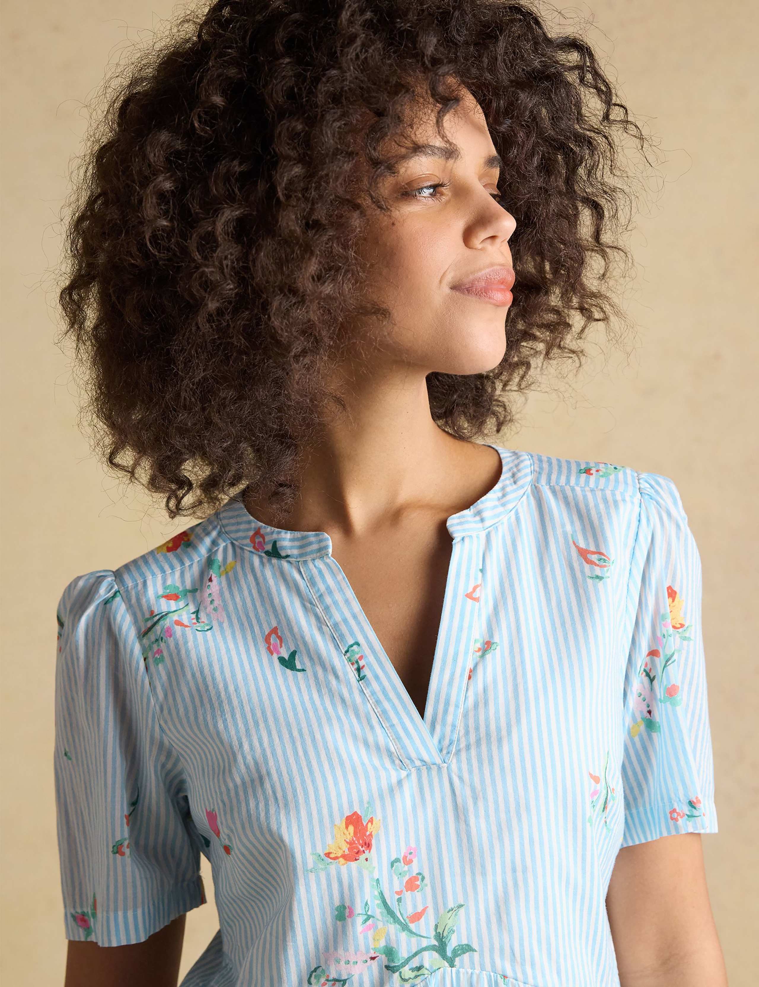 Pure Cotton Striped Floral V-Neck Mini Dress 7 of 7