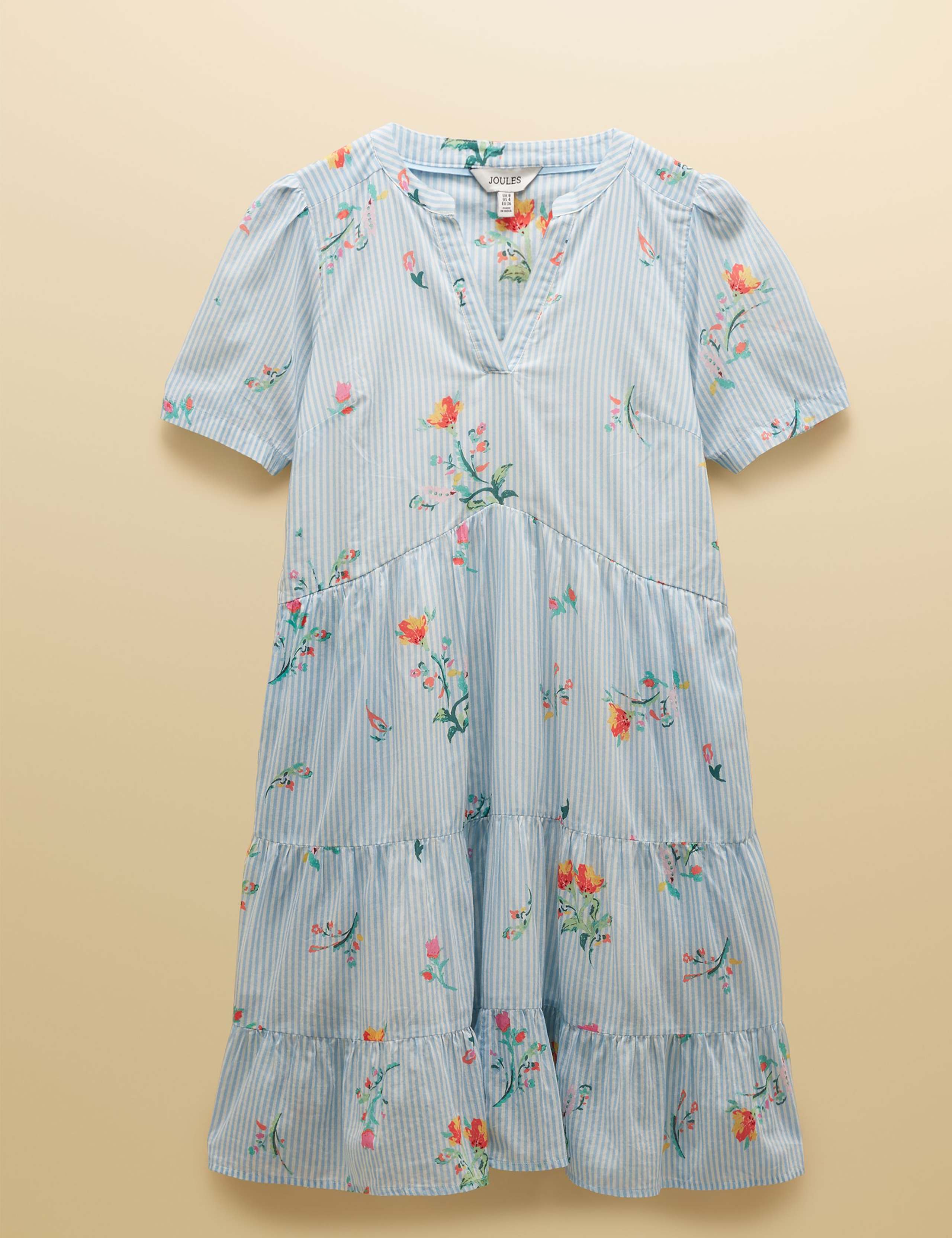 Pure Cotton Striped Floral V-Neck Mini Dress 2 of 7