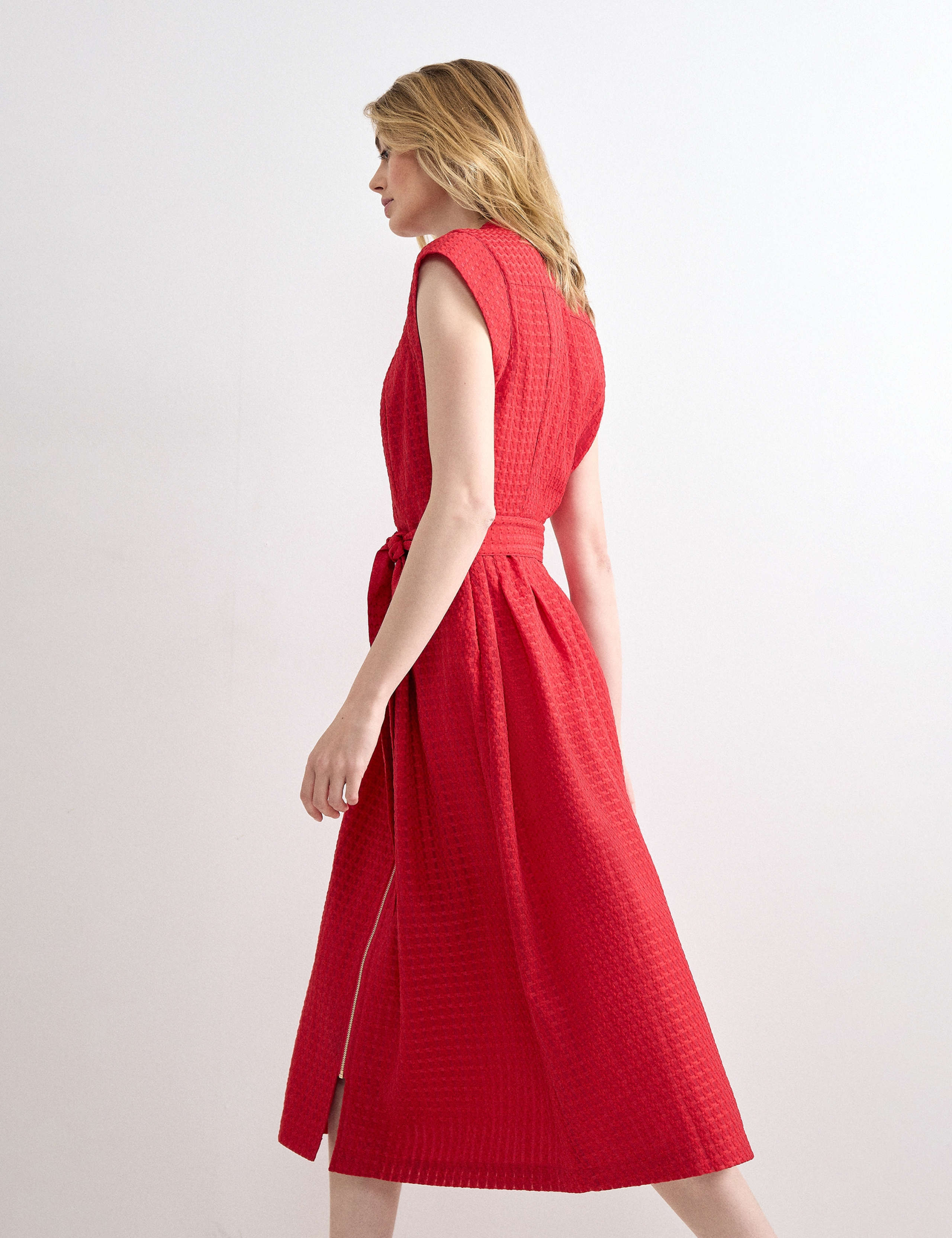 Textured Collarless Zip Up Midi Waisted 4 of 7