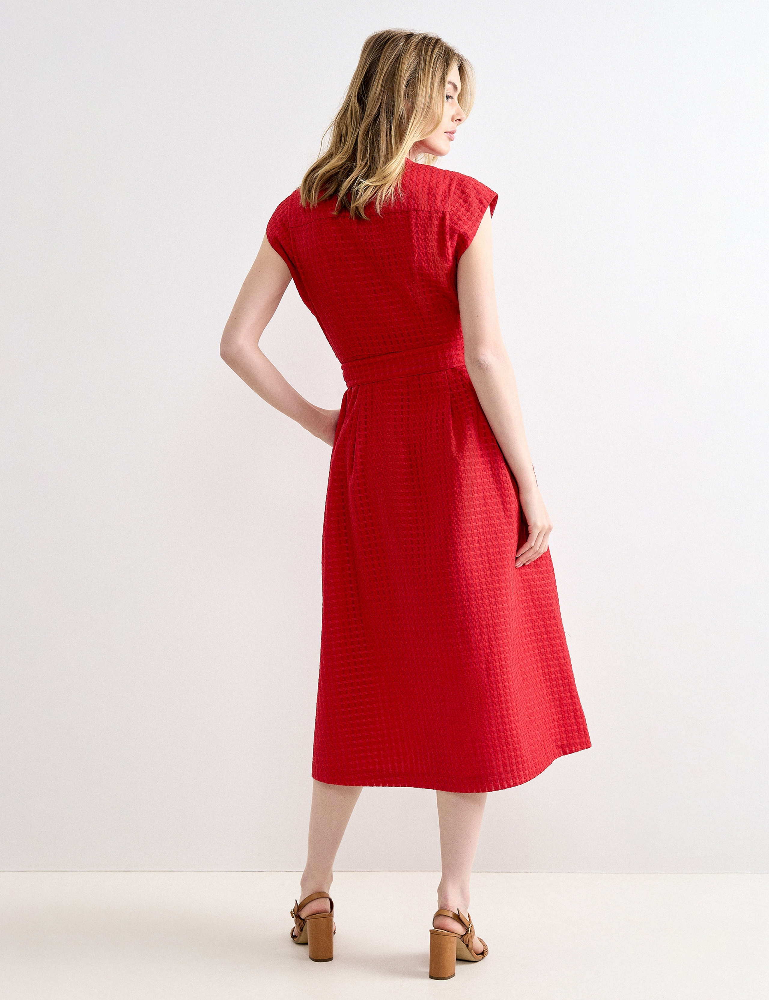 Textured Collarless Zip Up Midi Waisted 5 of 7