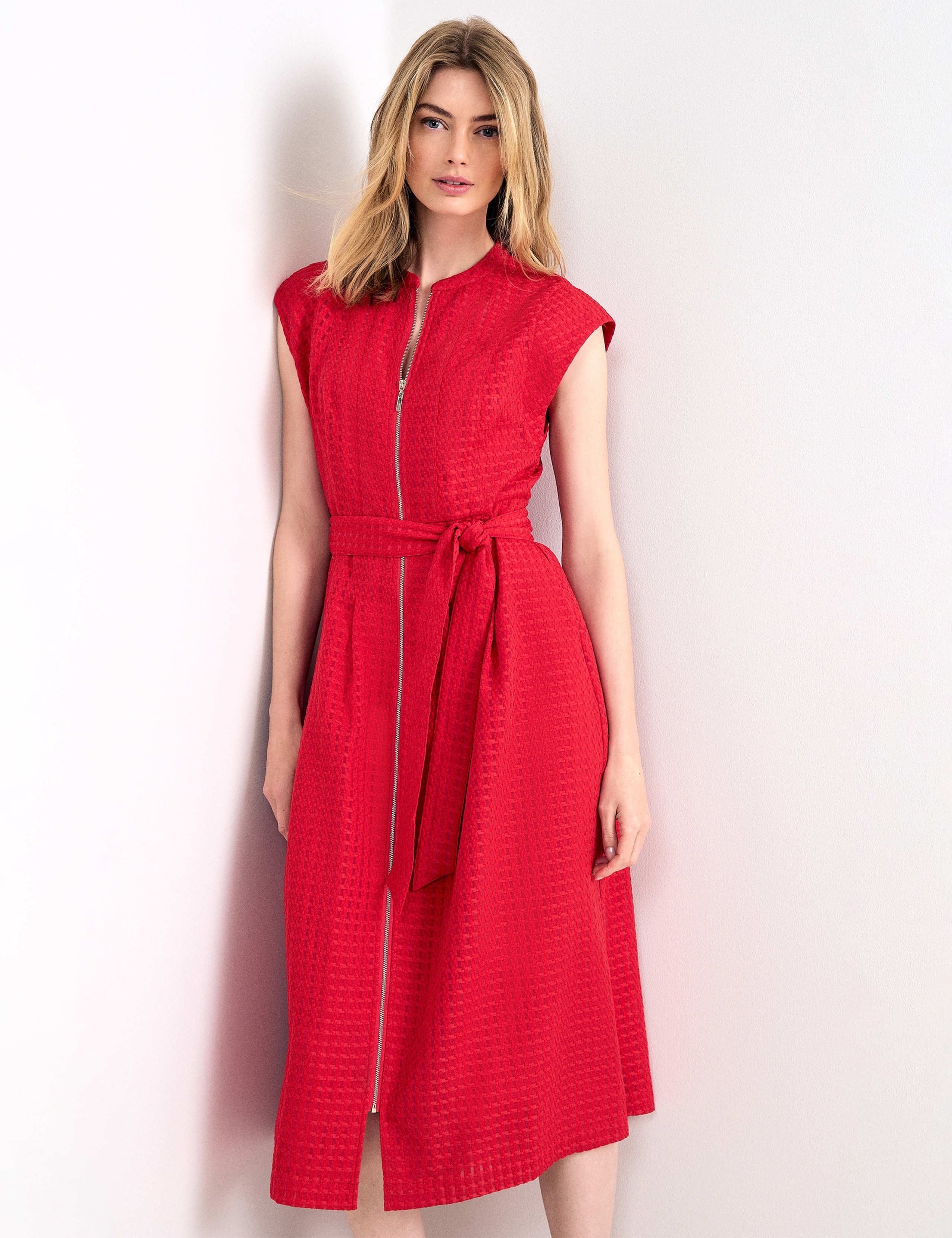 Textured Collarless Zip Up Midi Waisted 6 of 7