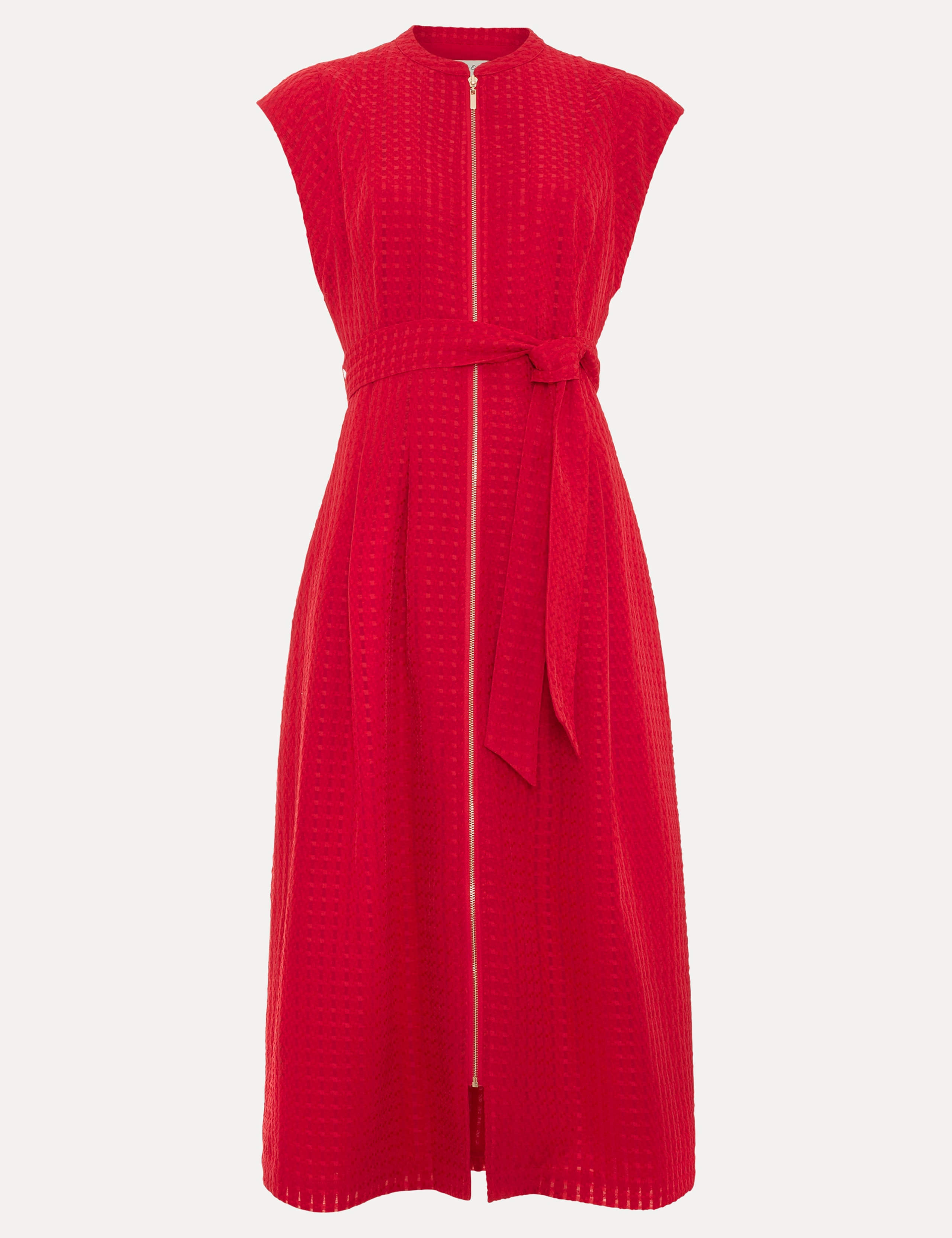 Textured Collarless Zip Up Midi Waisted 2 of 7