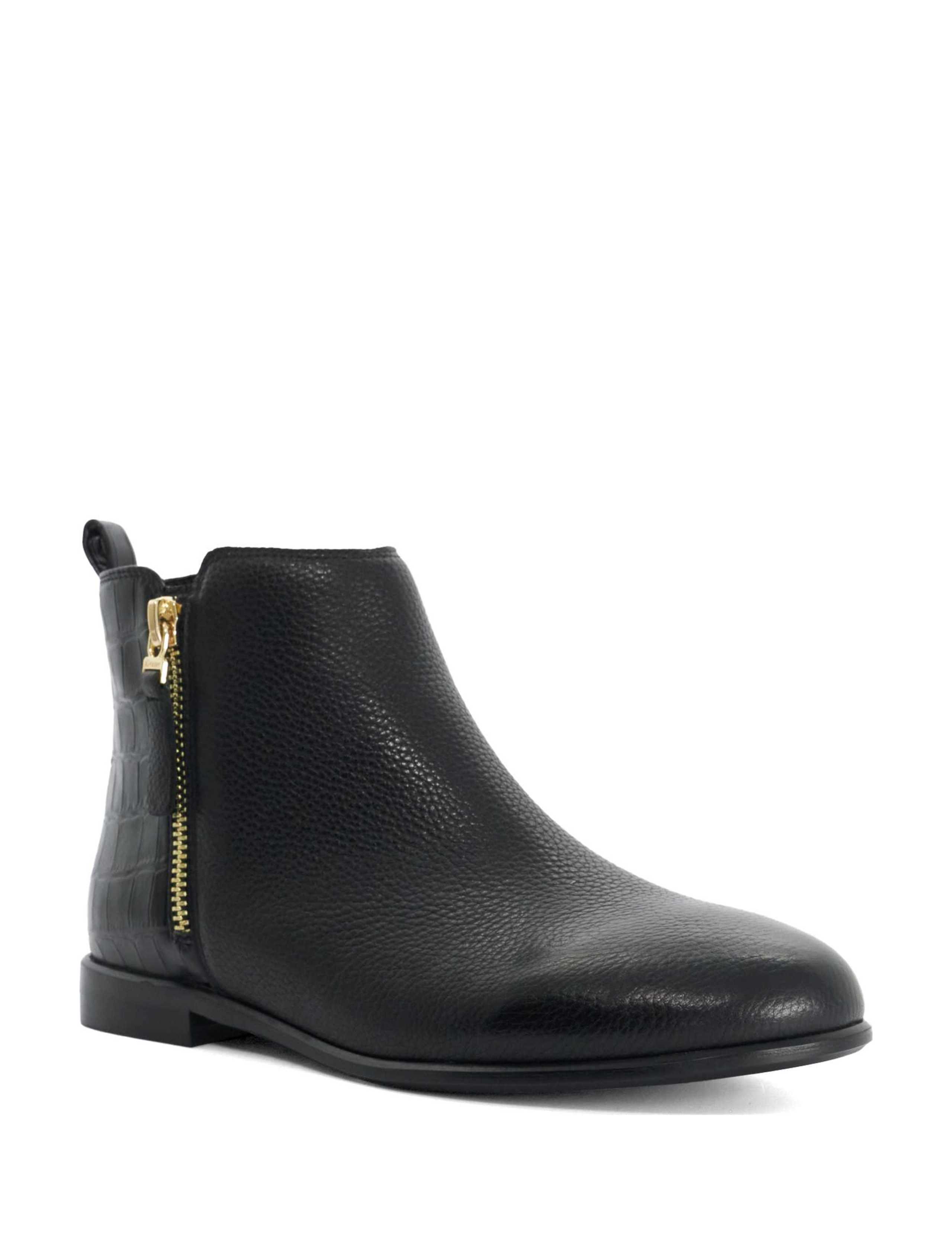Leather Flat Round Toe Ankle Boots 3 of 5