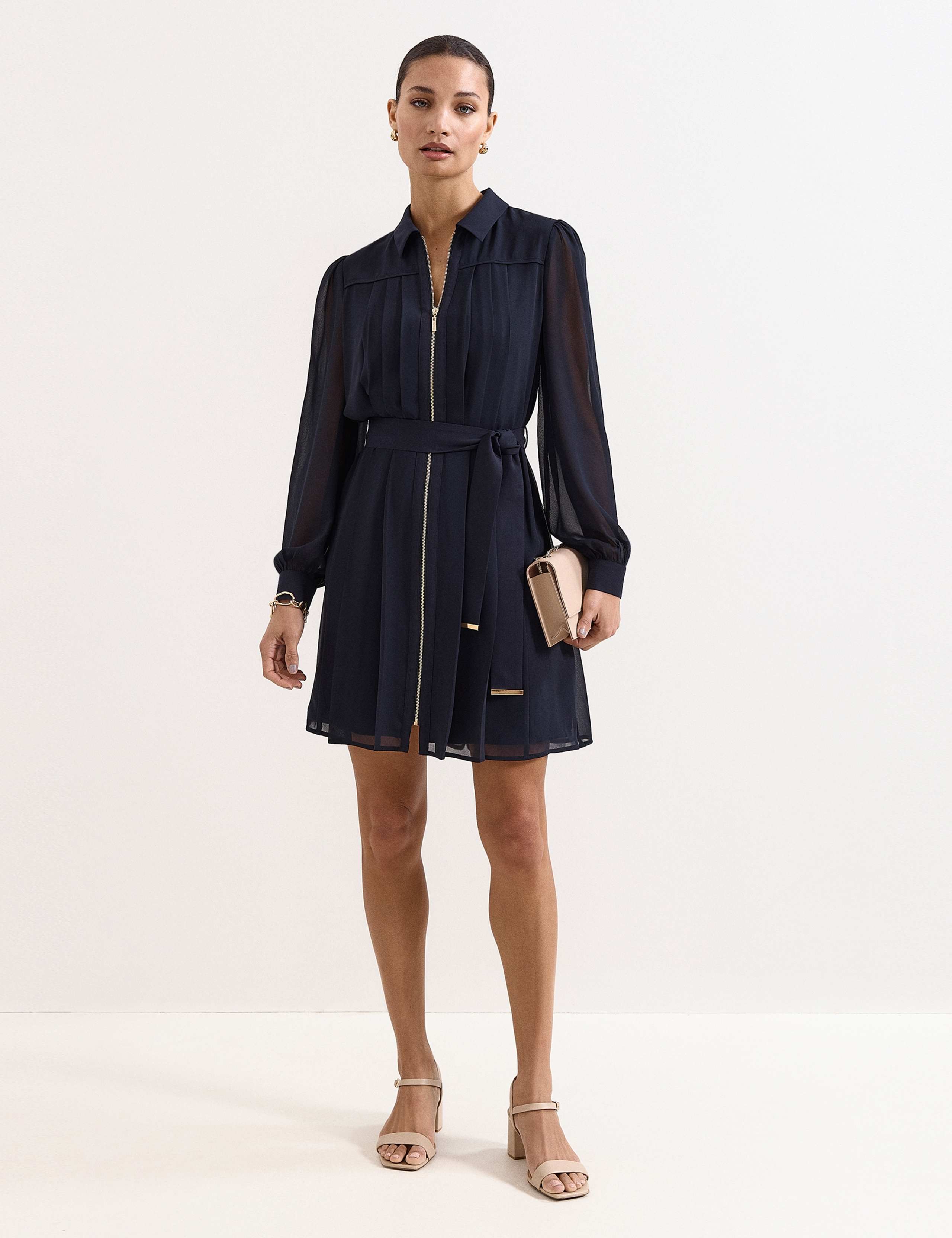 Zip Up Tie Belt Mini Shirt Dress 6 of 6