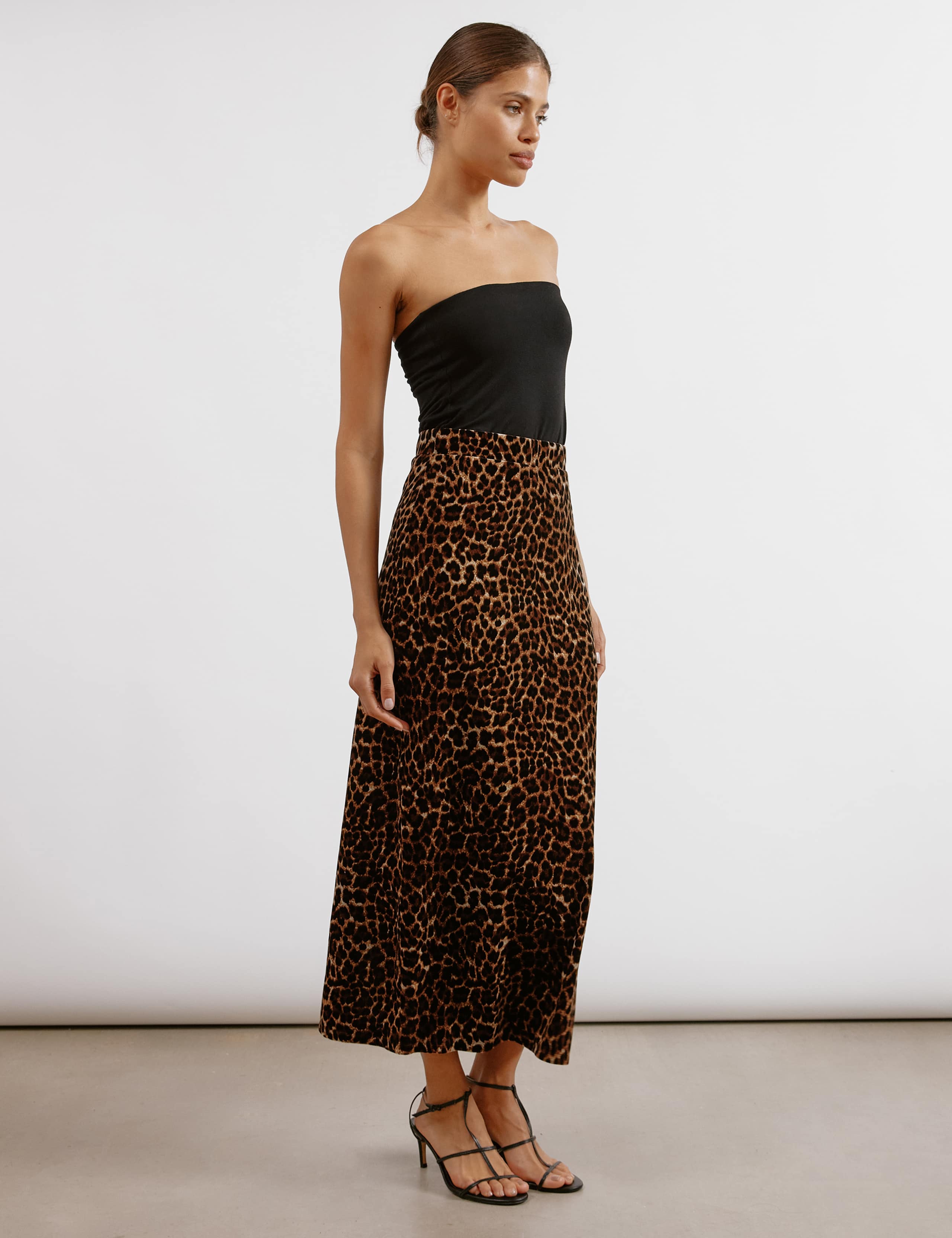 Velvet Animal Print Midi Pencil Skirt 1 of 5
