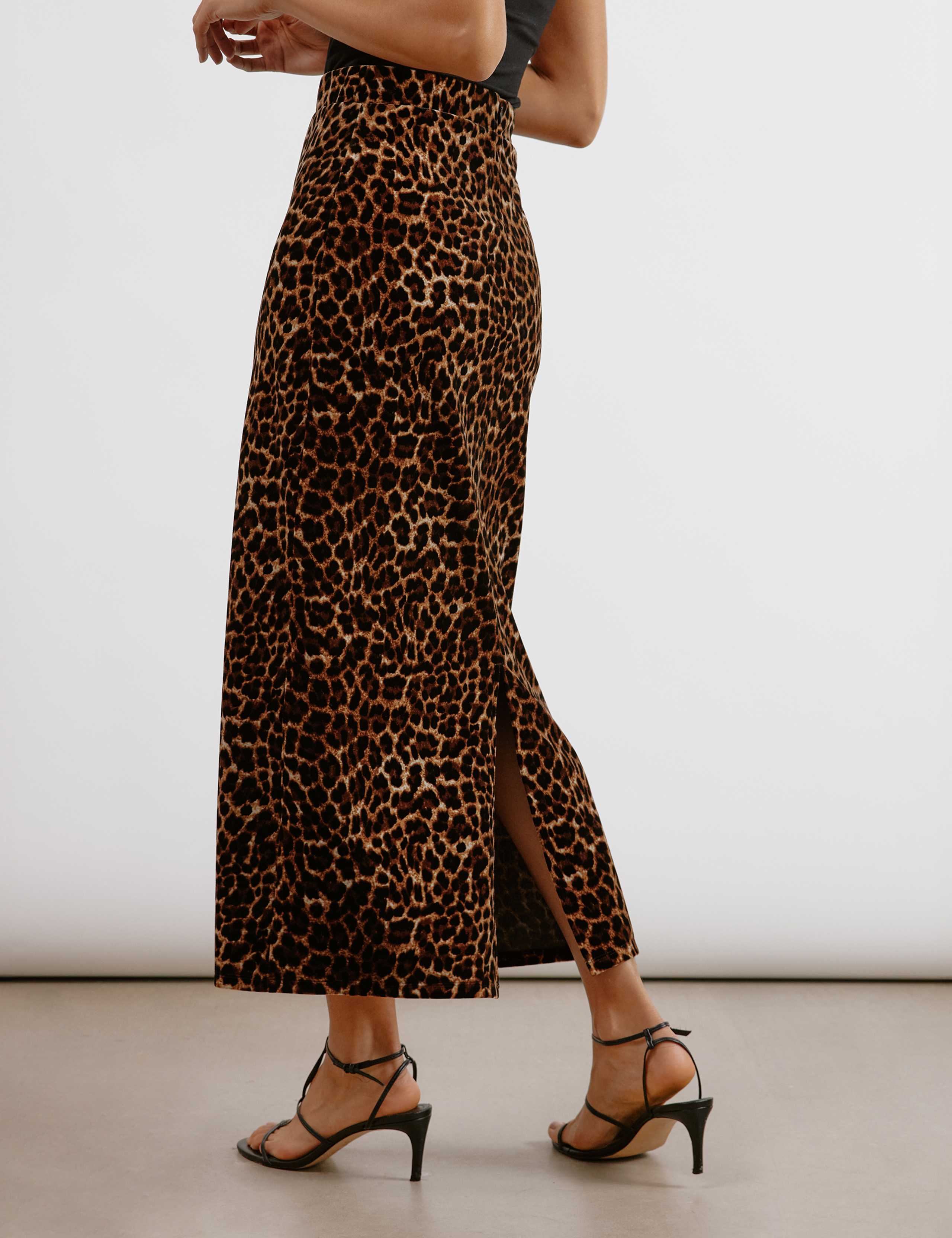 Pencil Skirt Cheetah Print Skirt 5t Velvet Animal Print Midi