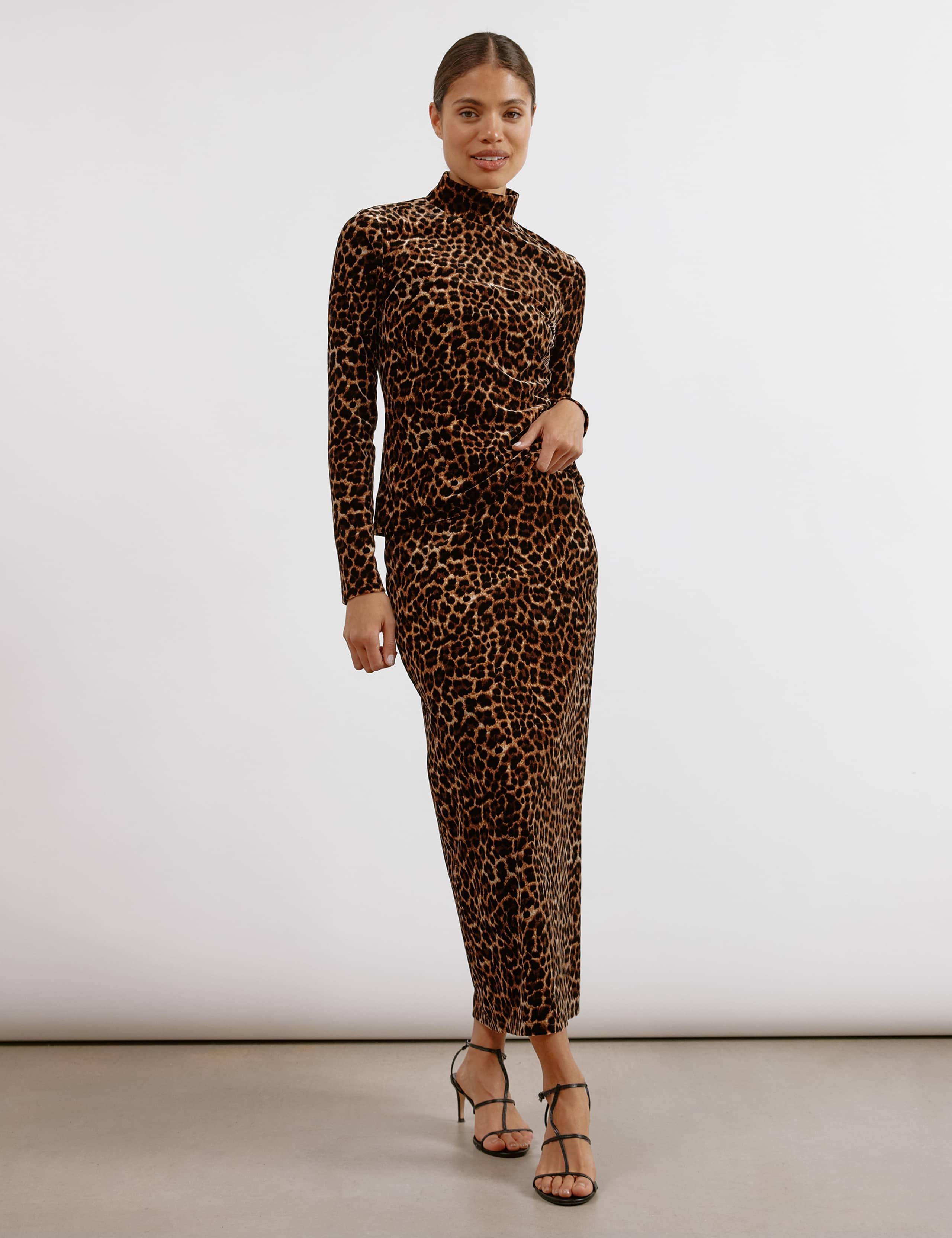 Velvet Animal Print Midi Pencil Skirt Albaray M&S