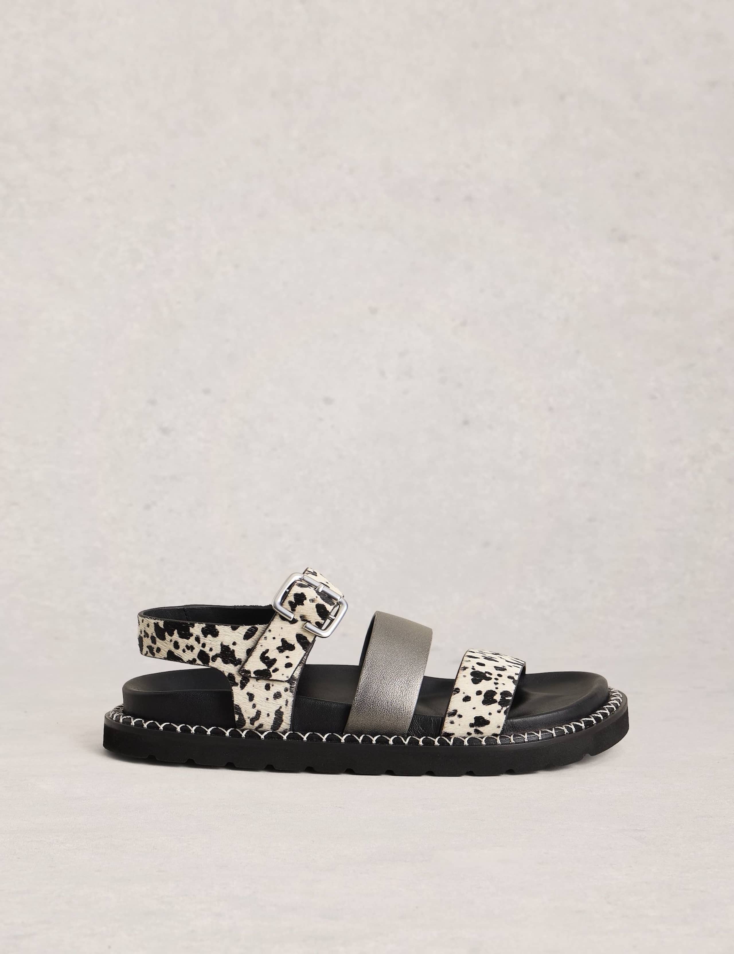 Leather Hair On Animal Print Footbed Sandals 1 of 4