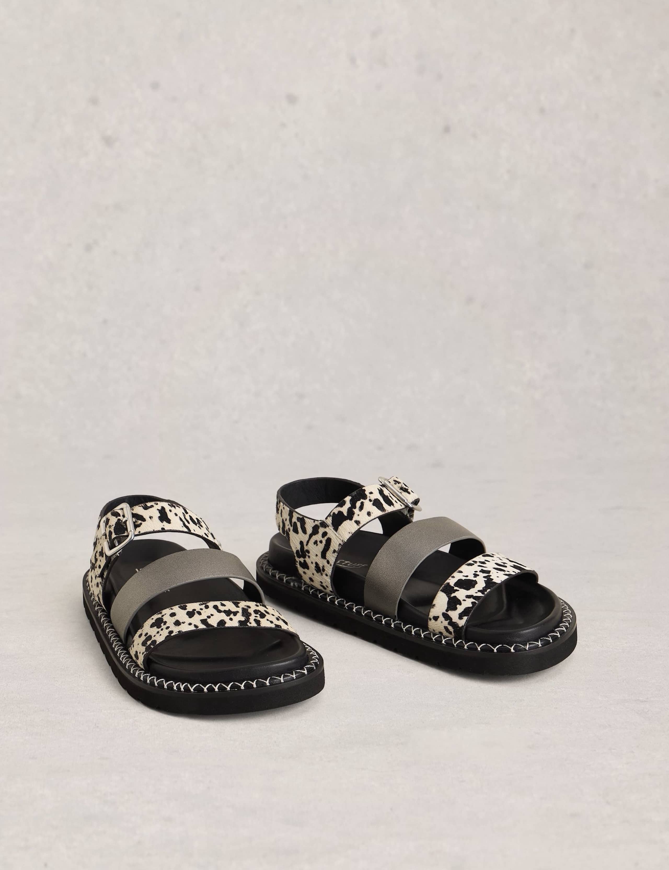 Leather Hair On Animal Print Footbed Sandals 2 of 4
