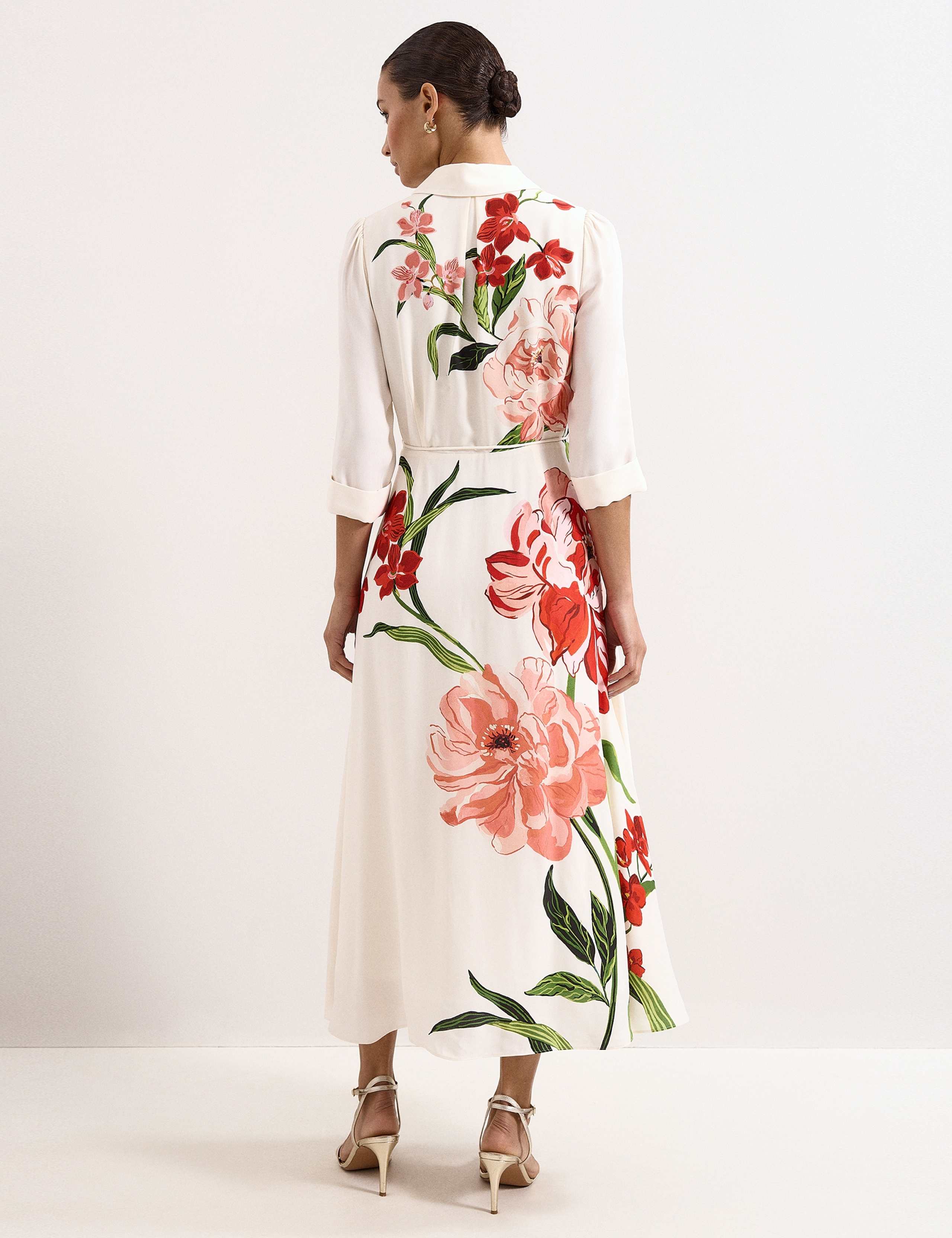 Floral 3/4 Sleeve Midi Shirt Dress 3 of 7