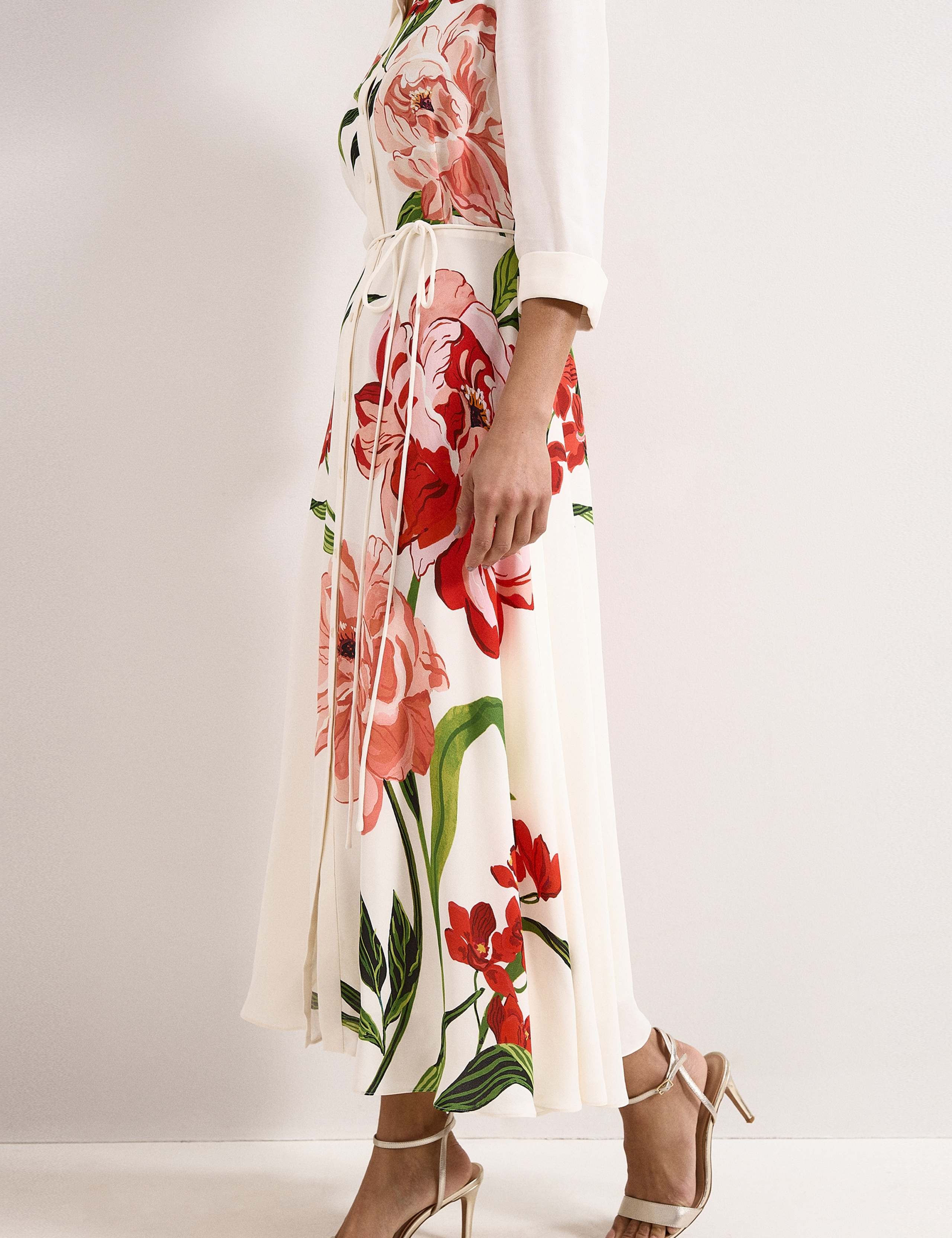 Floral 3/4 Sleeve Midi Shirt Dress 4 of 7