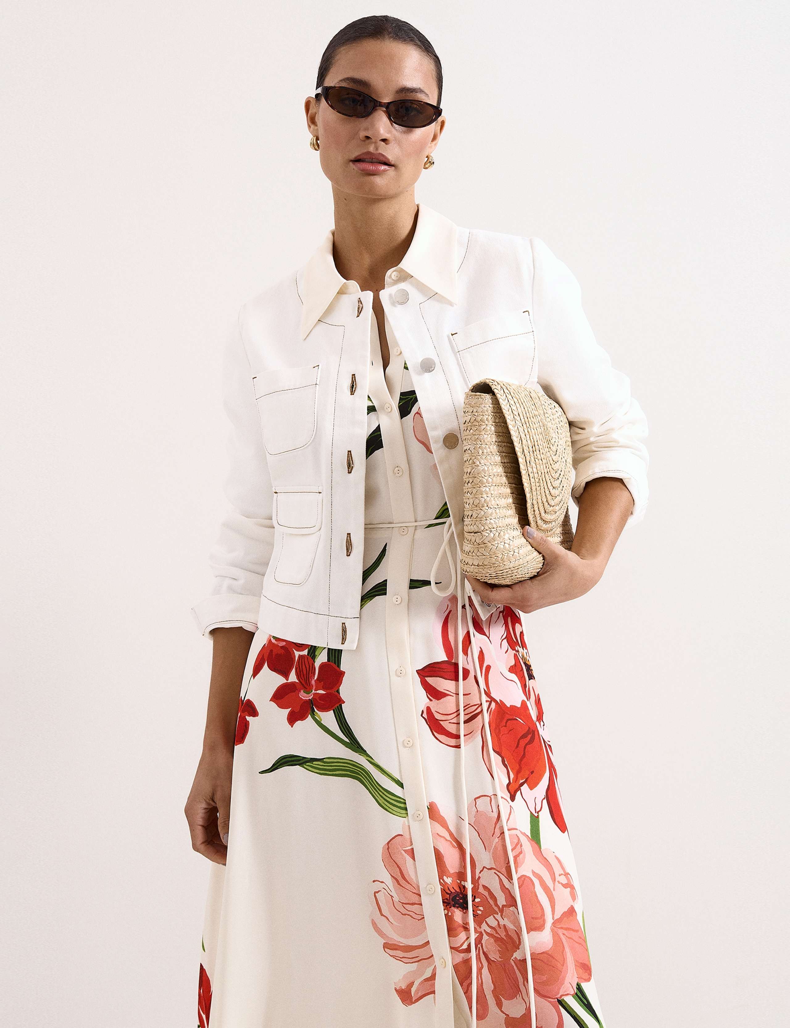 Floral 3/4 Sleeve Midi Shirt Dress 5 of 7