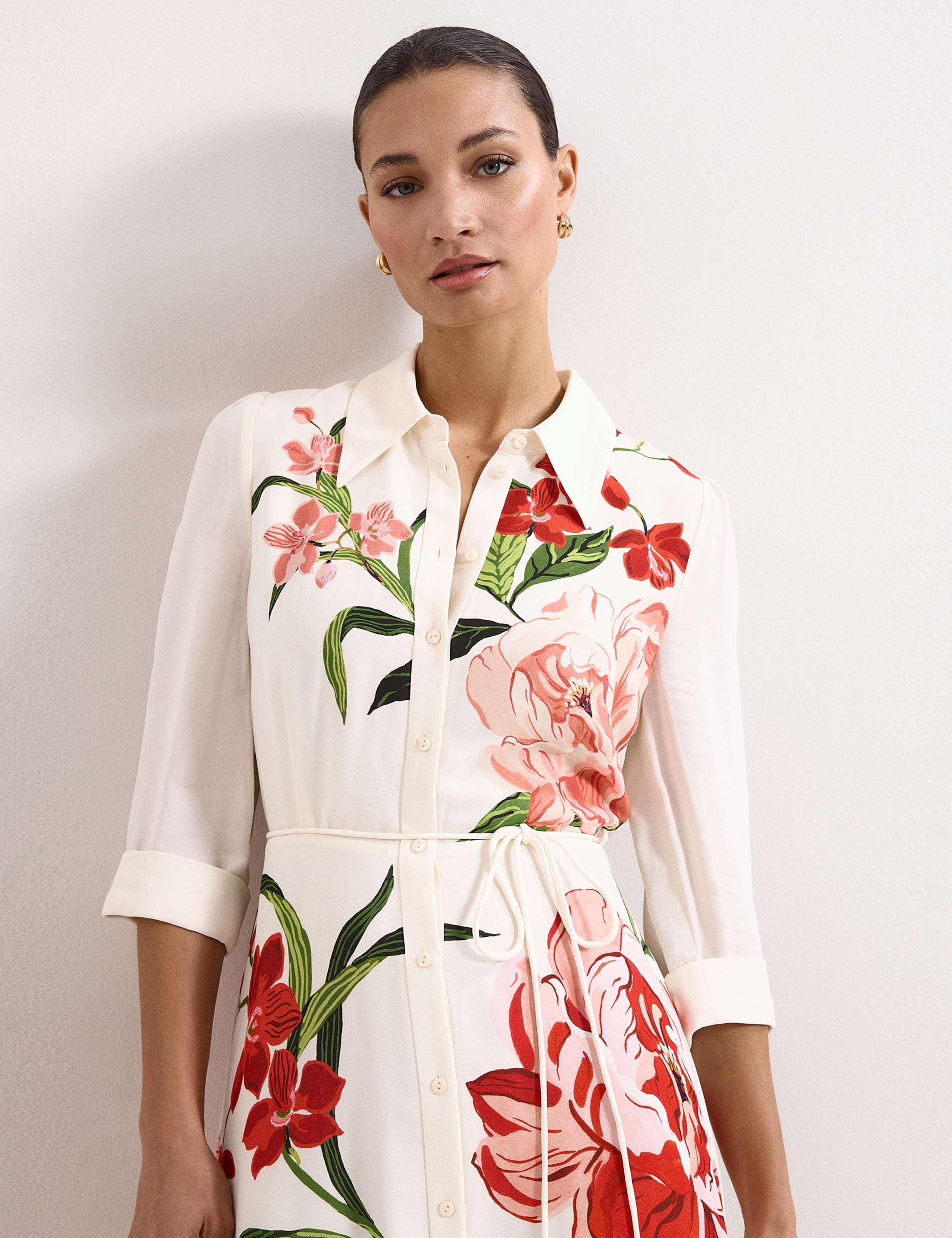 Floral 3/4 Sleeve Midi Shirt Dress 6 of 7