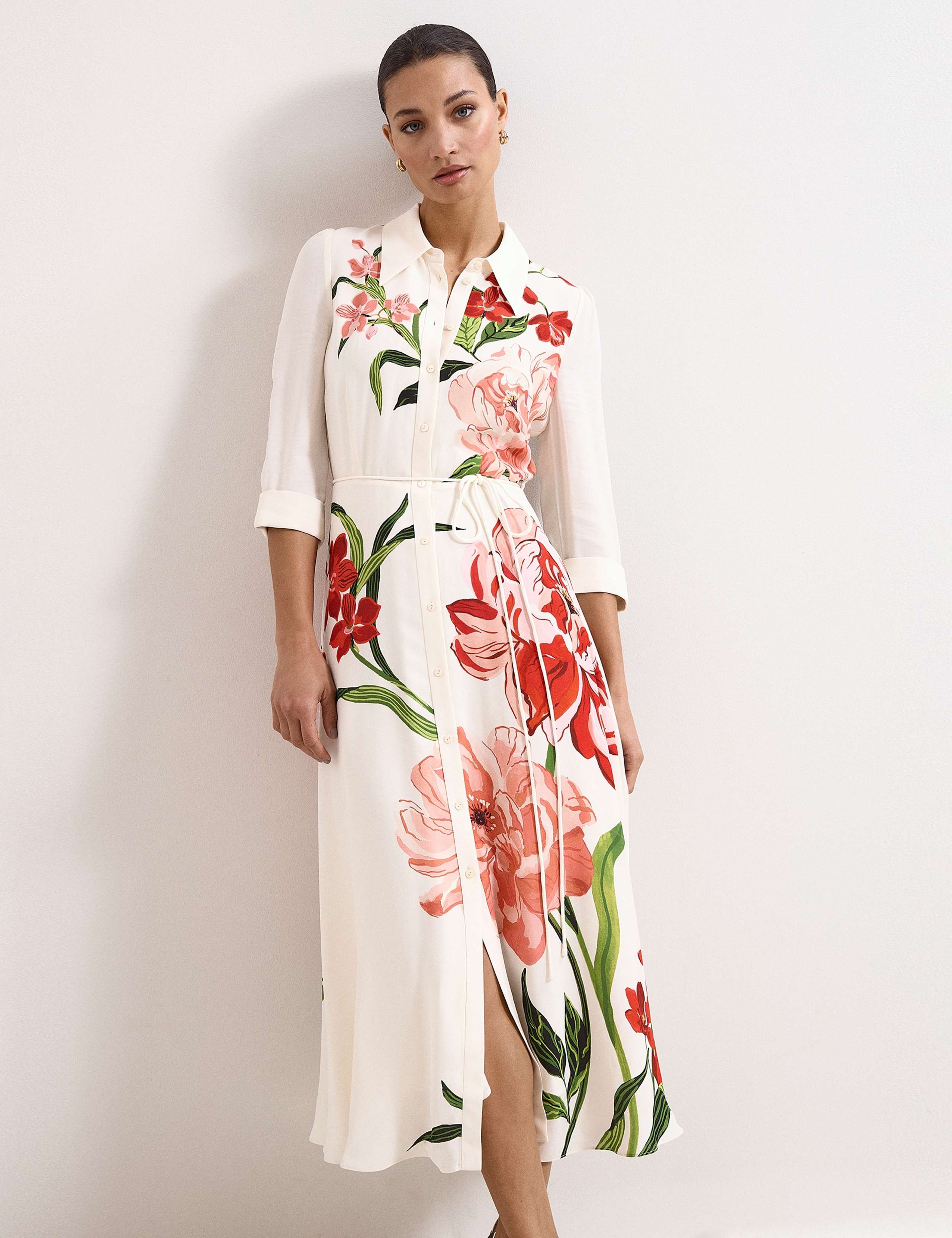 Floral 3/4 Sleeve Midi Shirt Dress 7 of 7