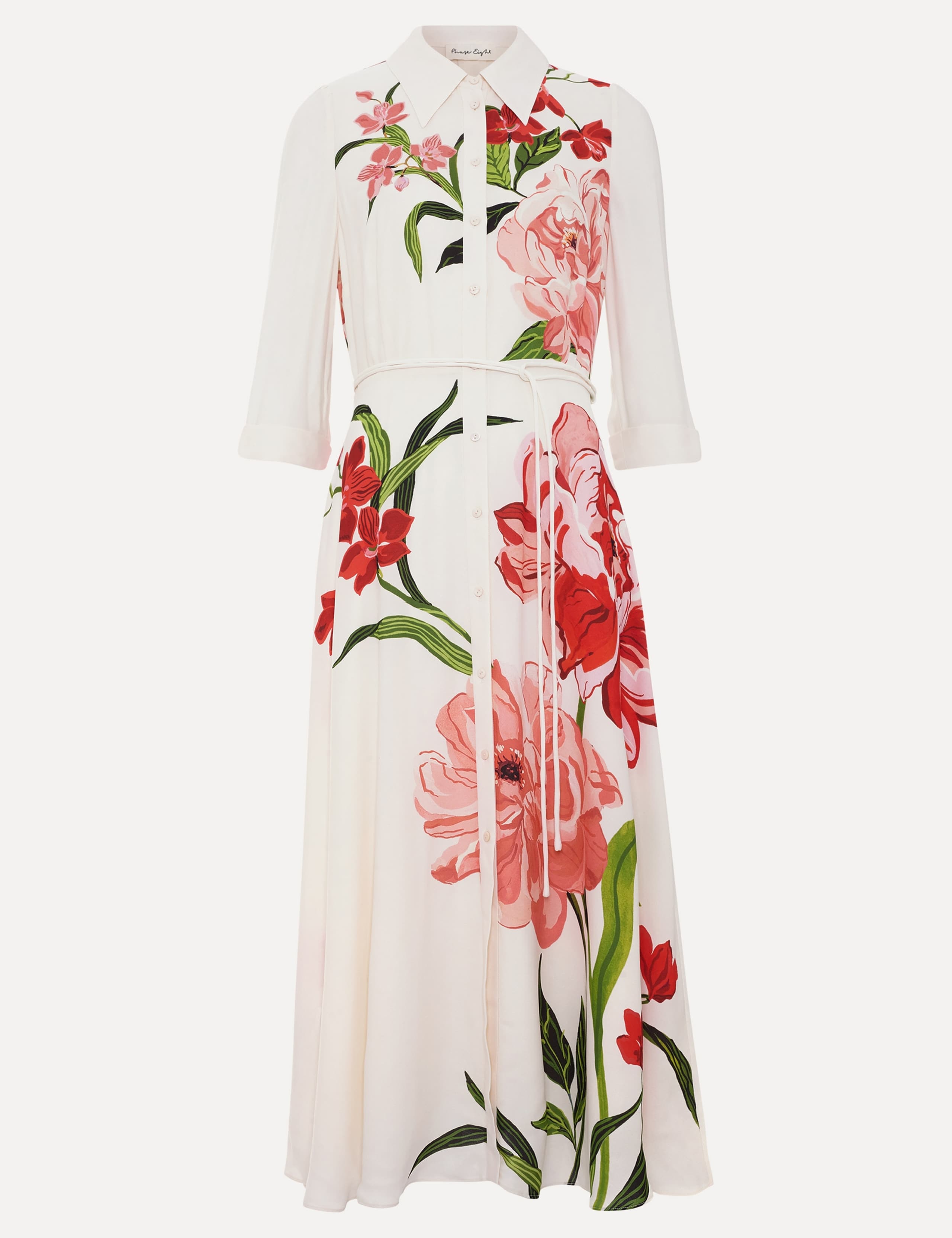 Floral 3/4 Sleeve Midi Shirt Dress 2 of 7