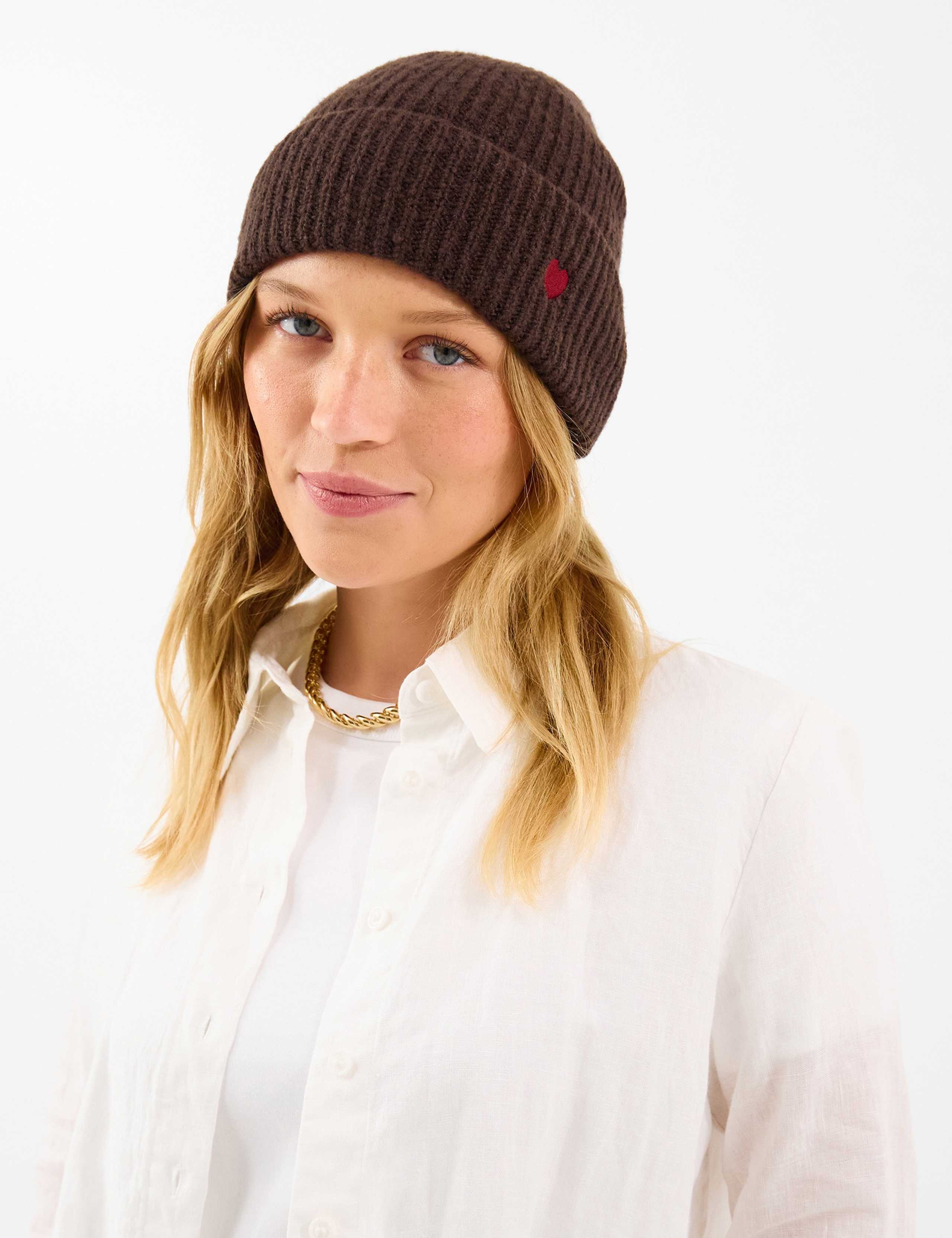 Heart Embroidered Knitted Beanie Hat 1 of 4