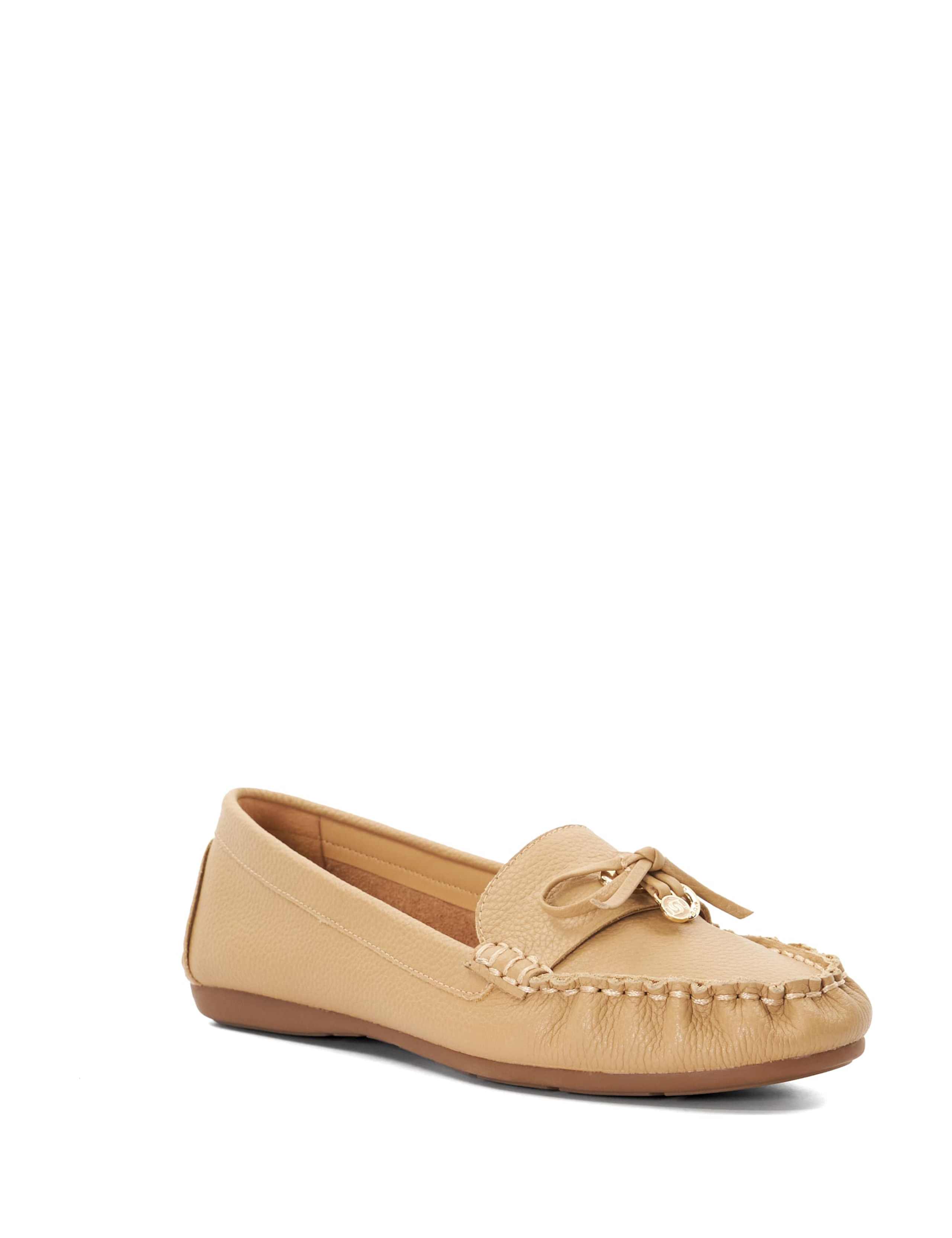 Leather Bow Flat Slip On Loafers 2 of 5