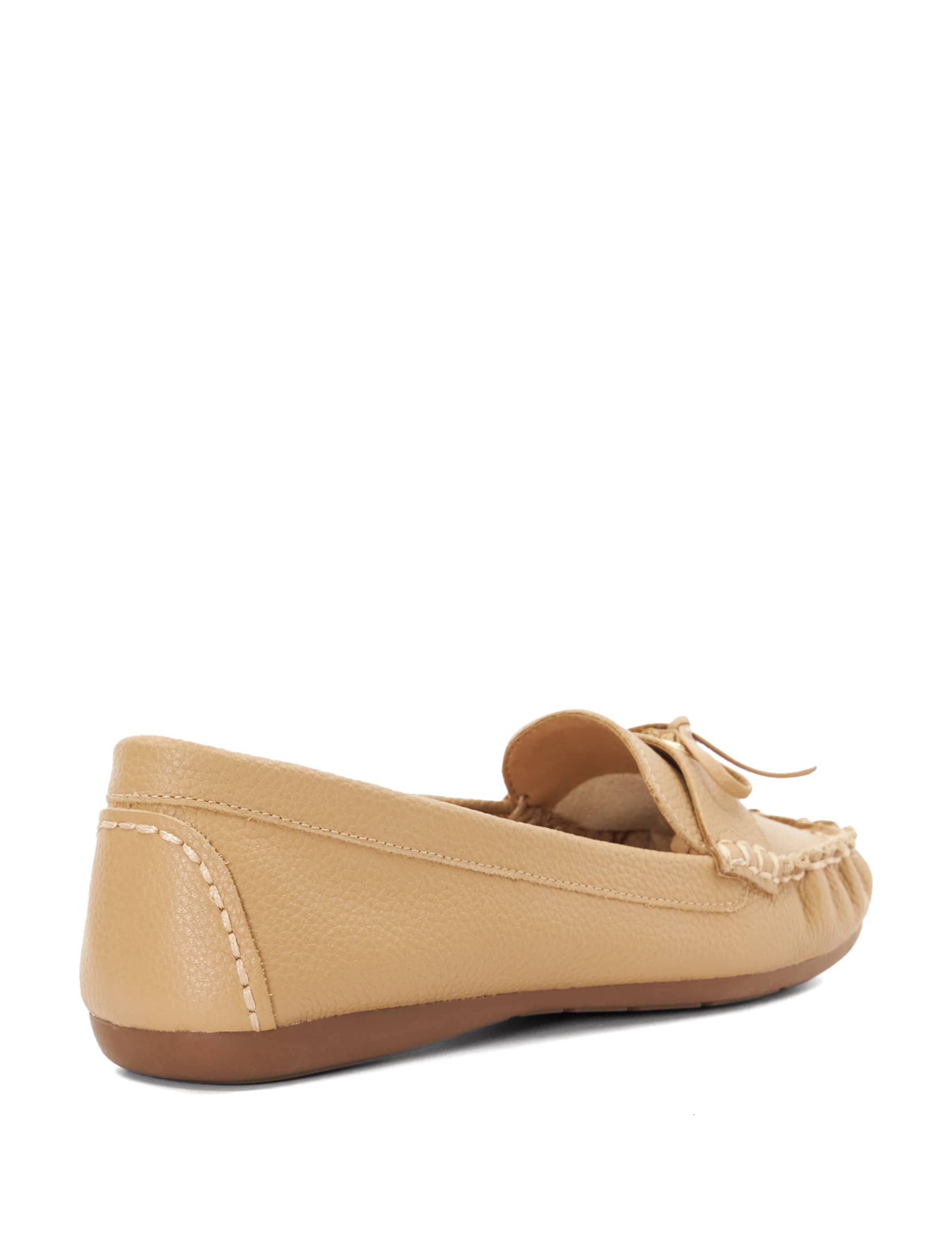 Leather Bow Flat Slip On Loafers 3 of 5