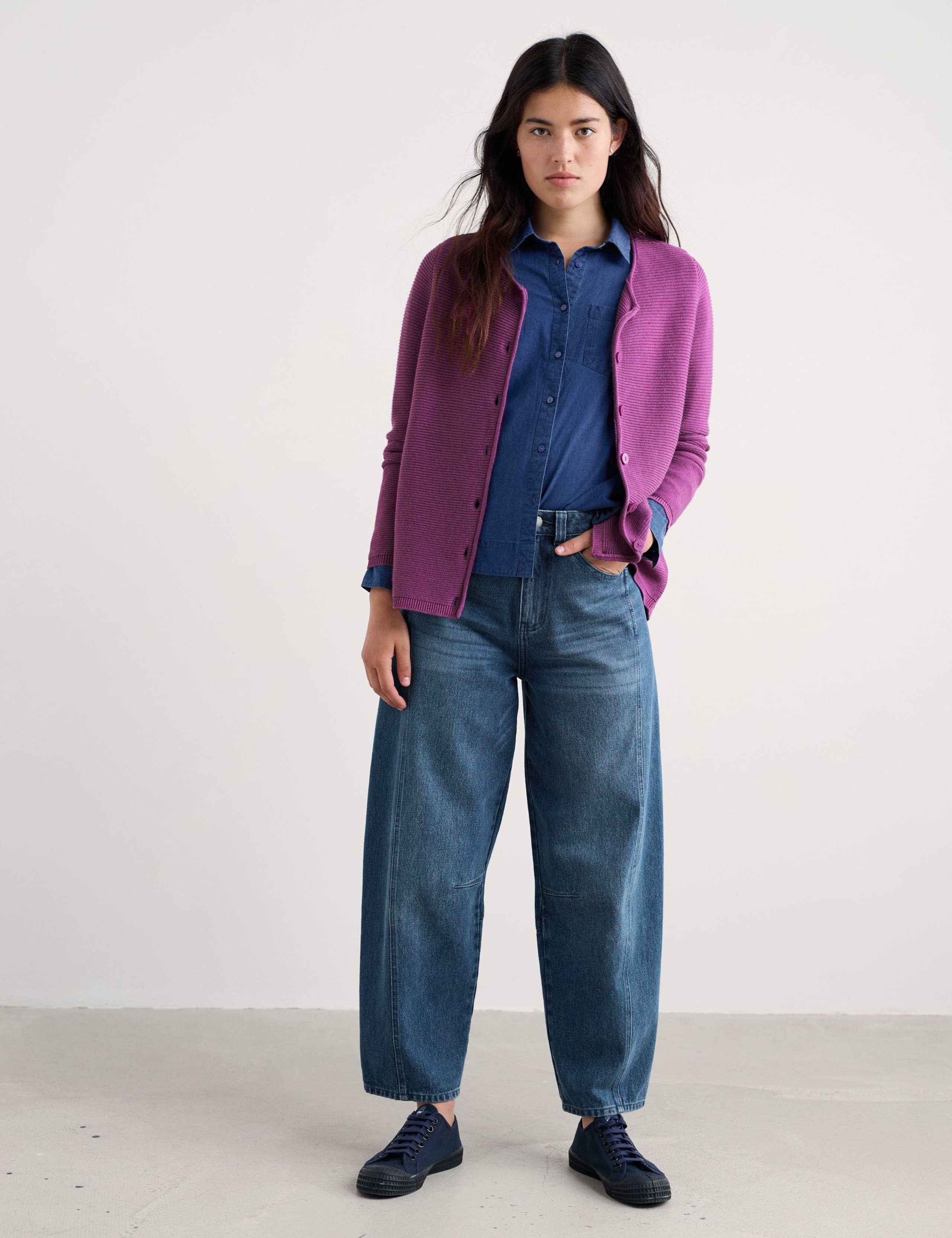 Pure Cotton Ribbed Crew Neck Cardigan 1 of 5