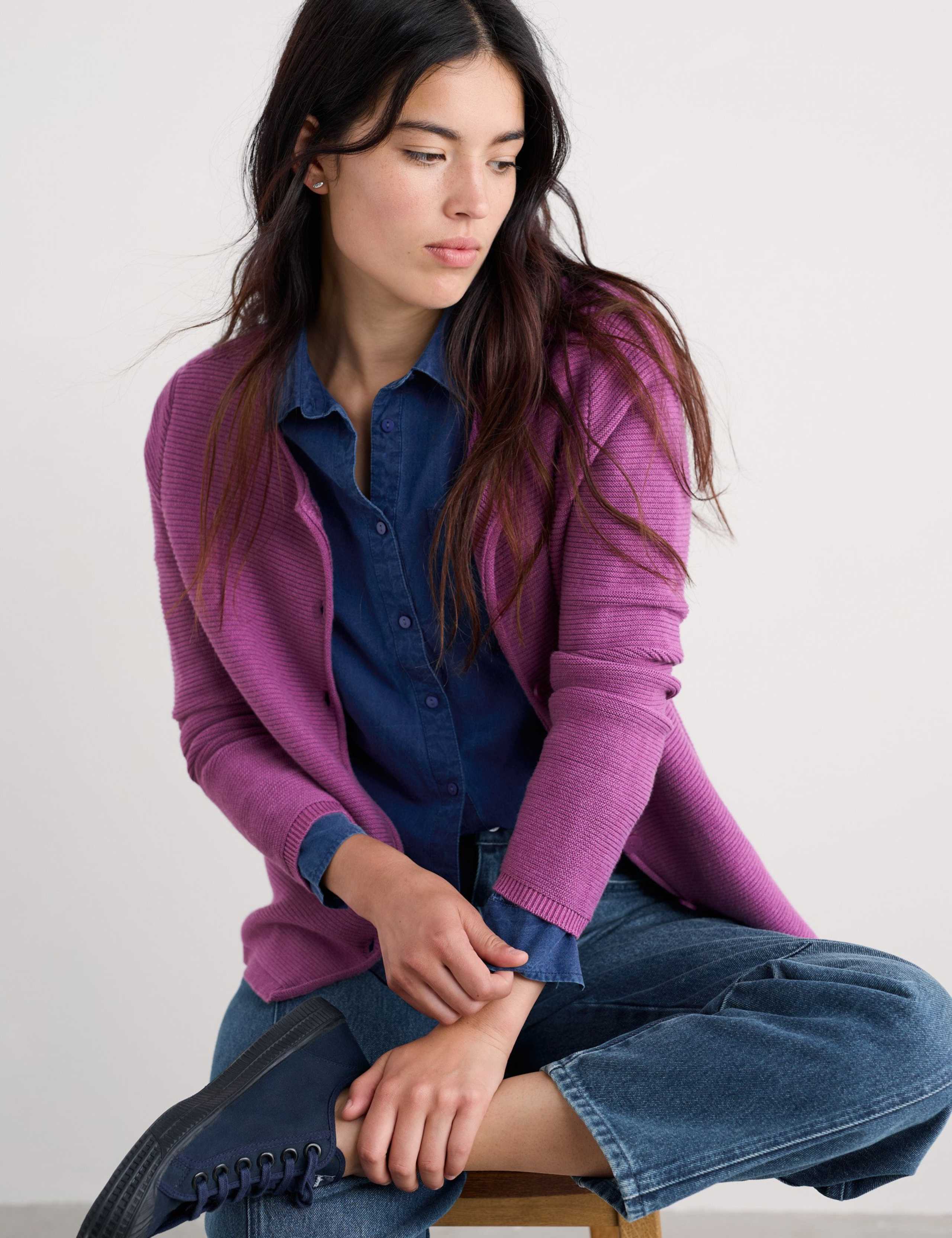 Pure Cotton Ribbed Crew Neck Cardigan 4 of 5